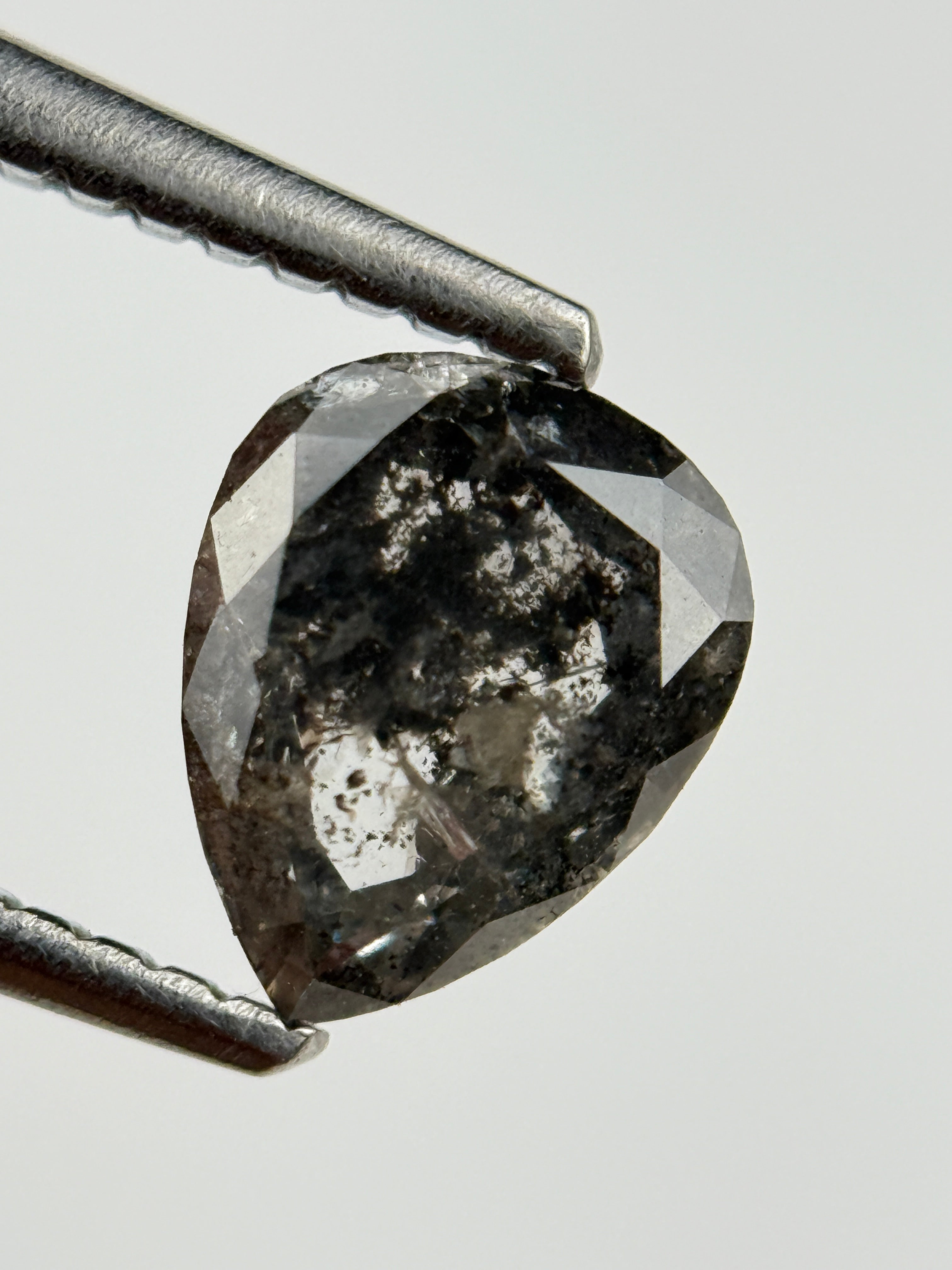 1.30 Ct Pear Rose Cut Grey Natural Salt and Pepper Diamond