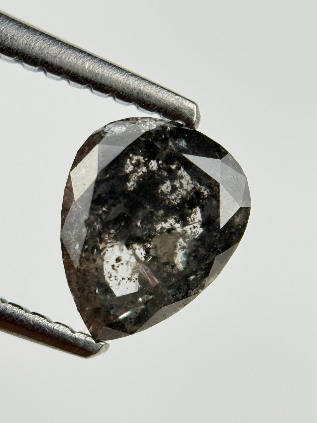 1.30 Ct Pear Rose Cut Grey Natural Salt and Pepper Diamond