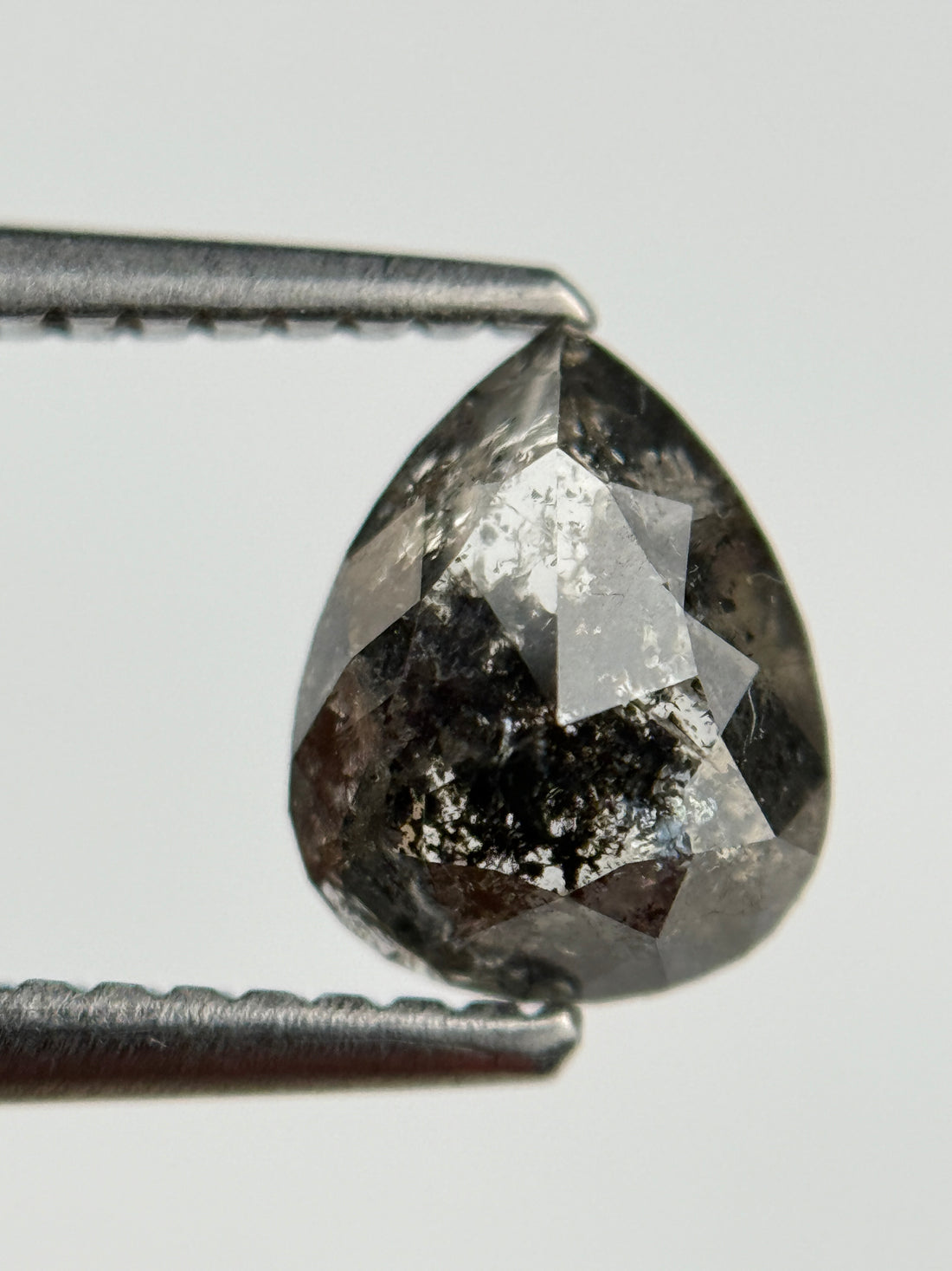 1.30 Ct Pear Rose Cut Grey Natural Salt and Pepper Diamond