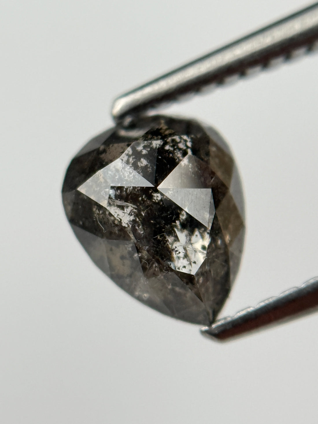 1.30 Ct Pear Rose Cut Grey Natural Salt and Pepper Diamond