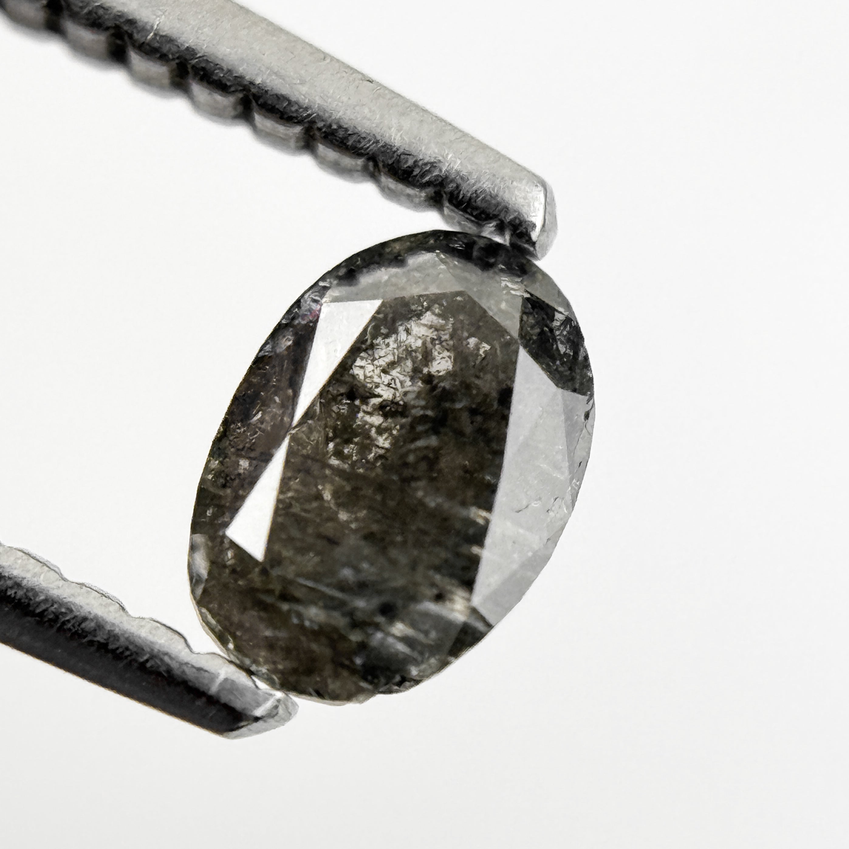 0.44 Ct Oval Rose Cut Black Natural Salt and Pepper Diamond