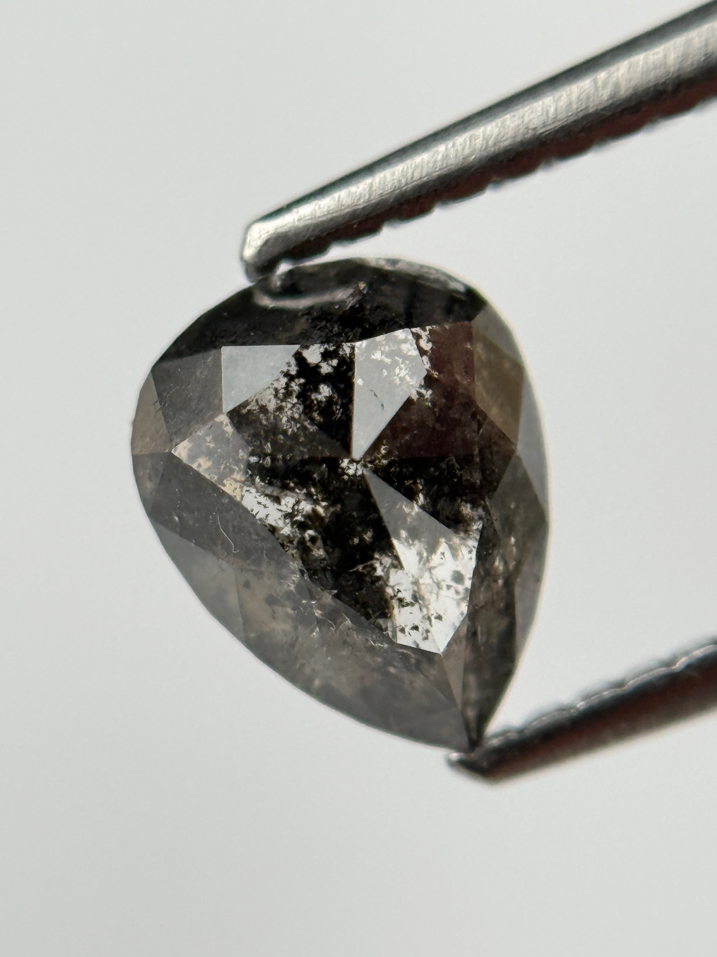1.30 Ct Pear Rose Cut Grey Natural Salt and Pepper Diamond