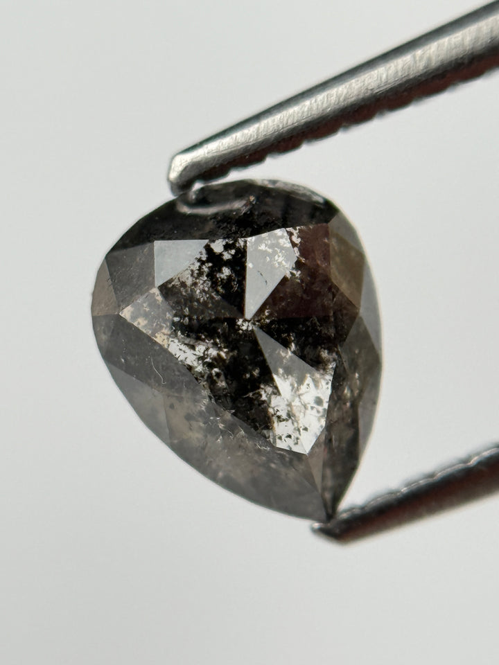 1.30 Ct Pear Rose Cut Grey Natural Salt and Pepper Diamond