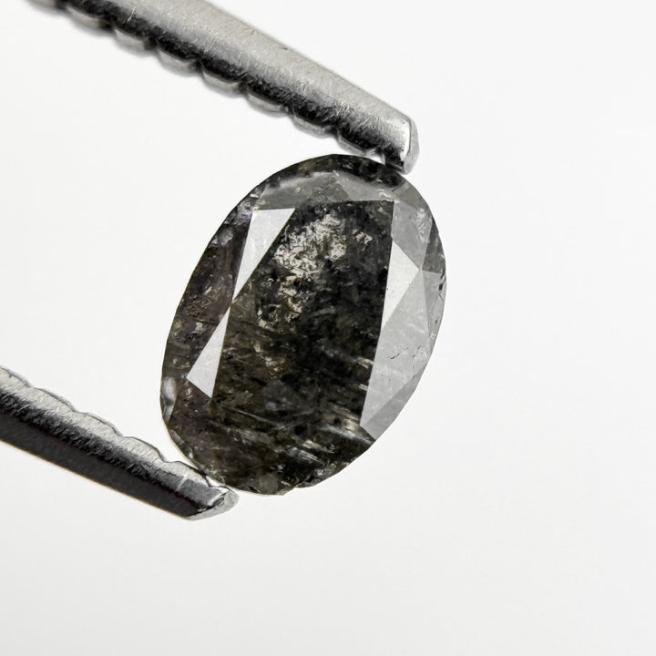 0.44 Ct Oval Rose Cut Black Natural Salt and Pepper Diamond