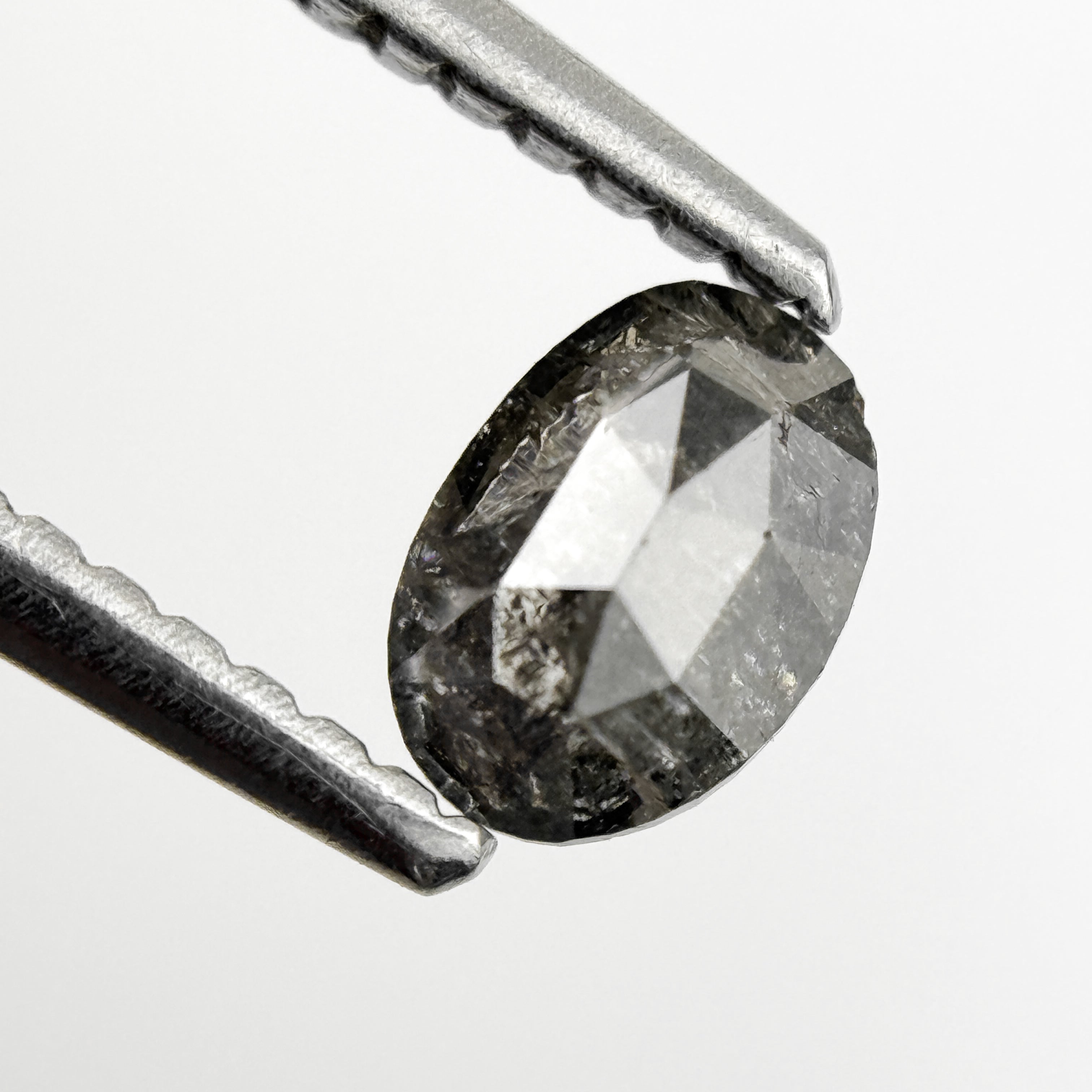 0.44 Ct Oval Rose Cut Black Natural Salt and Pepper Diamond