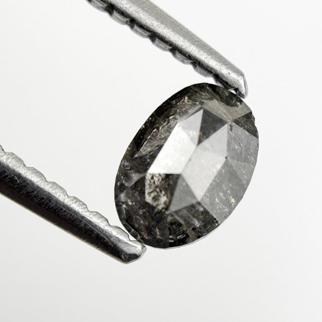 0.44 Ct Oval Rose Cut Black Natural Salt and Pepper Diamond