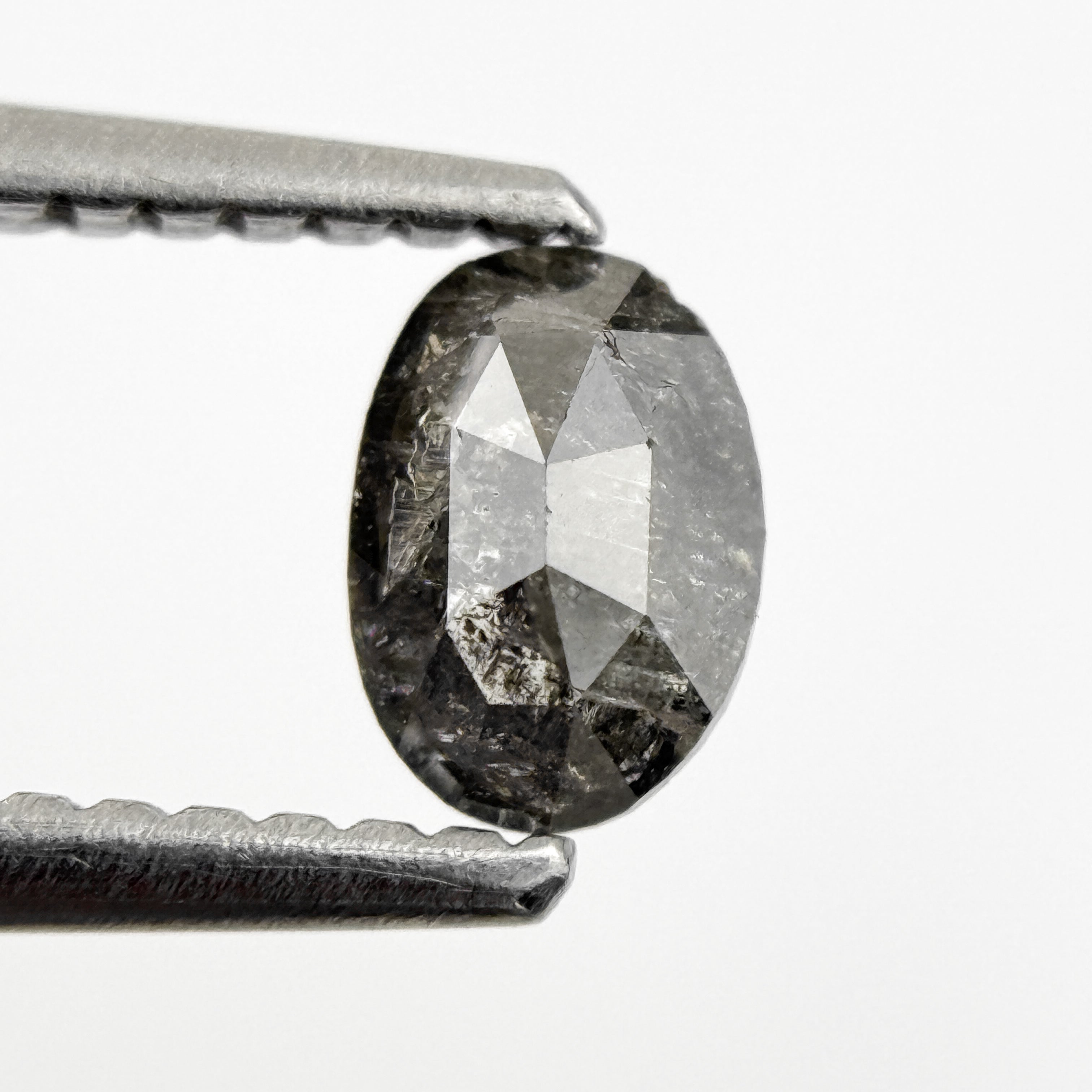 0.44 Ct Oval Rose Cut Black Natural Salt and Pepper Diamond