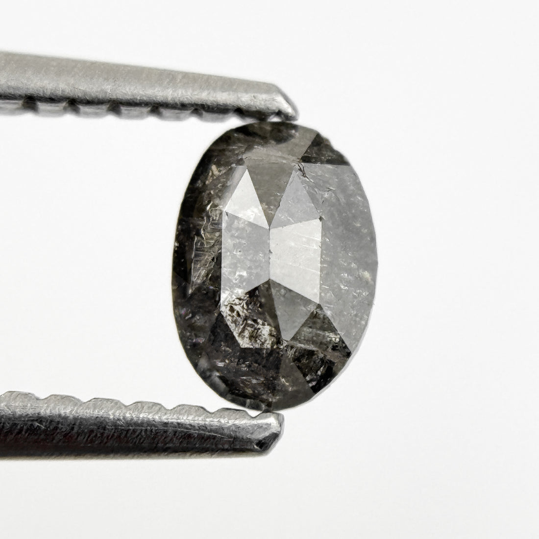 0.44 Ct Oval Rose Cut Black Natural Salt and Pepper Diamond