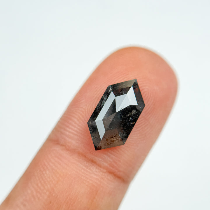 3.67 Ct Hexagon Rose Cut Grey Natural Salt and Pepper Diamond