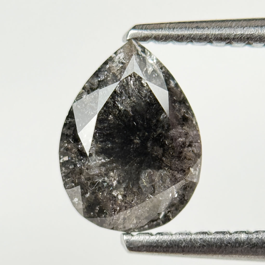 1.22 Ct Pear Rose Cut Grey Natural Salt and Pepper Diamond