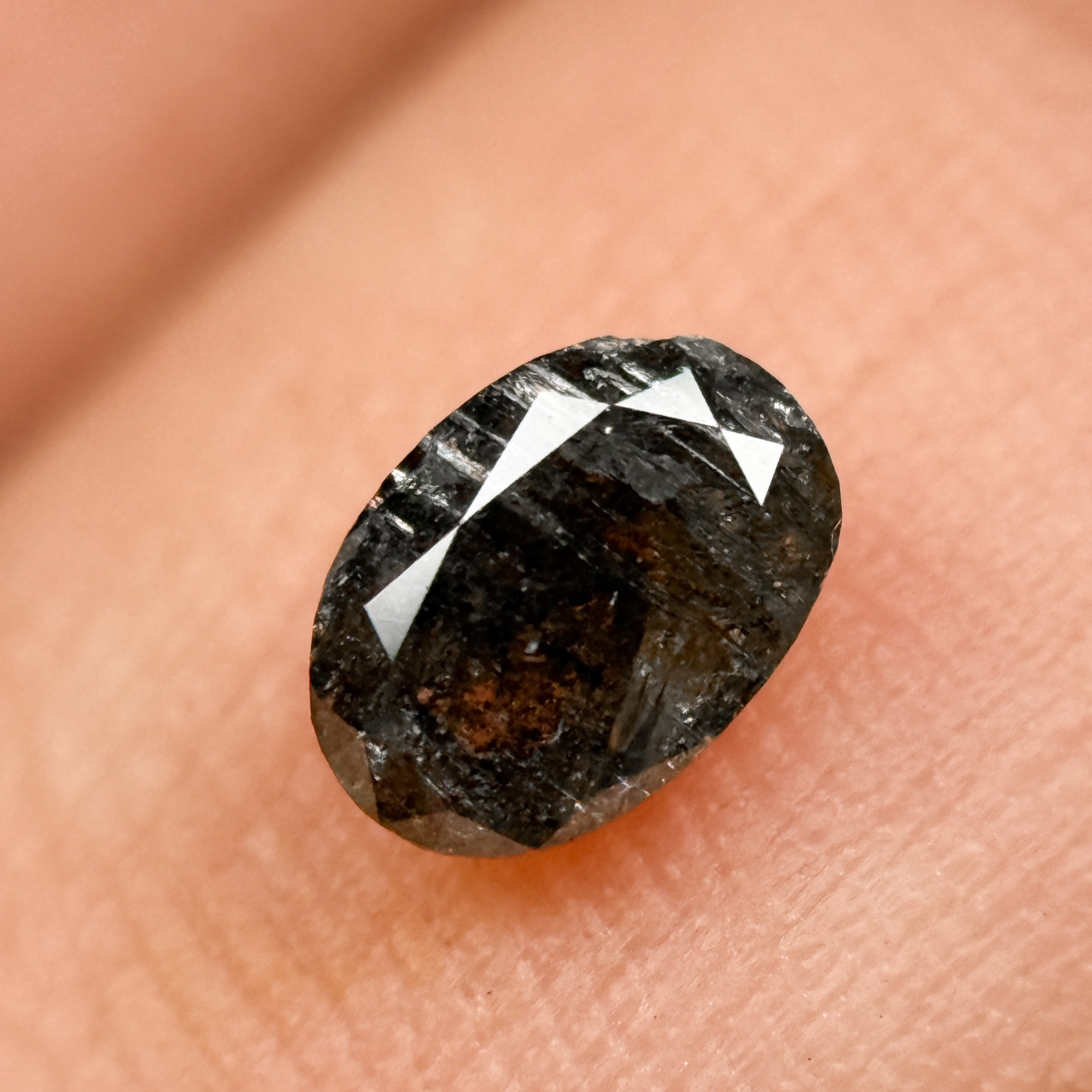 0.44 Ct Oval Rose Cut Black Natural Salt and Pepper Diamond