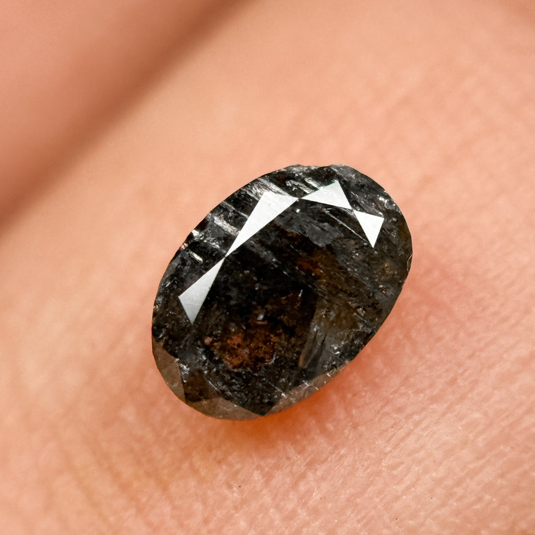 0.44 Ct Oval Rose Cut Black Natural Salt and Pepper Diamond