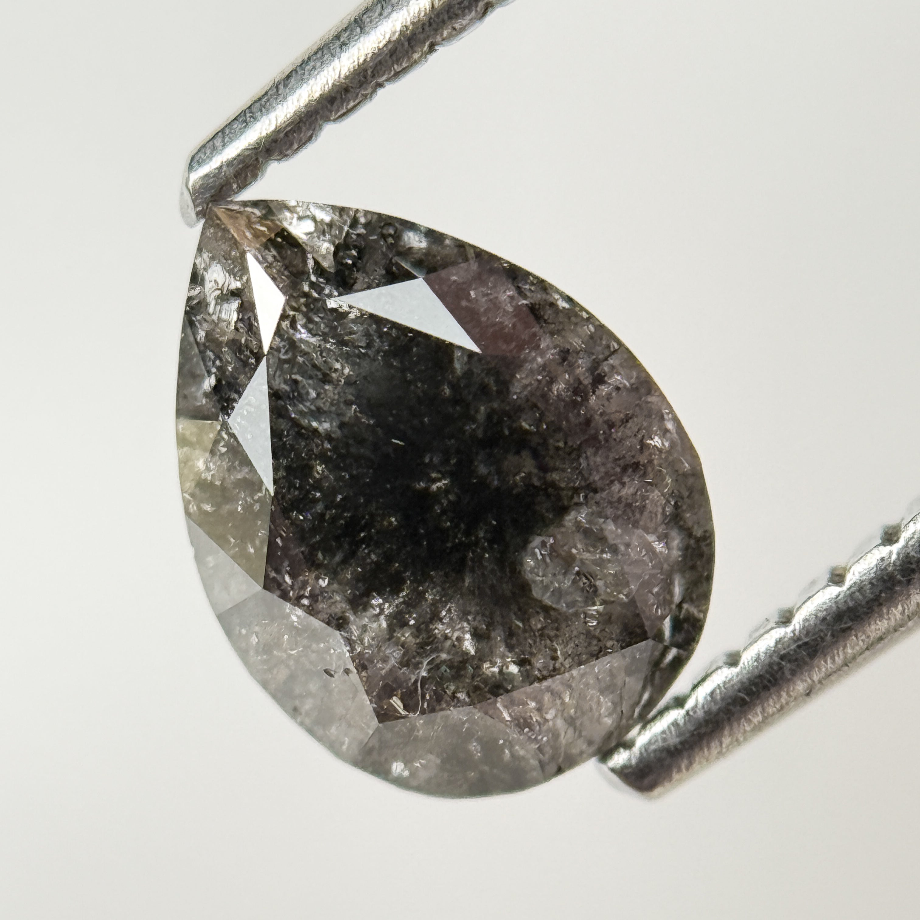 1.22 Ct Pear Rose Cut Grey Natural Salt and Pepper Diamond