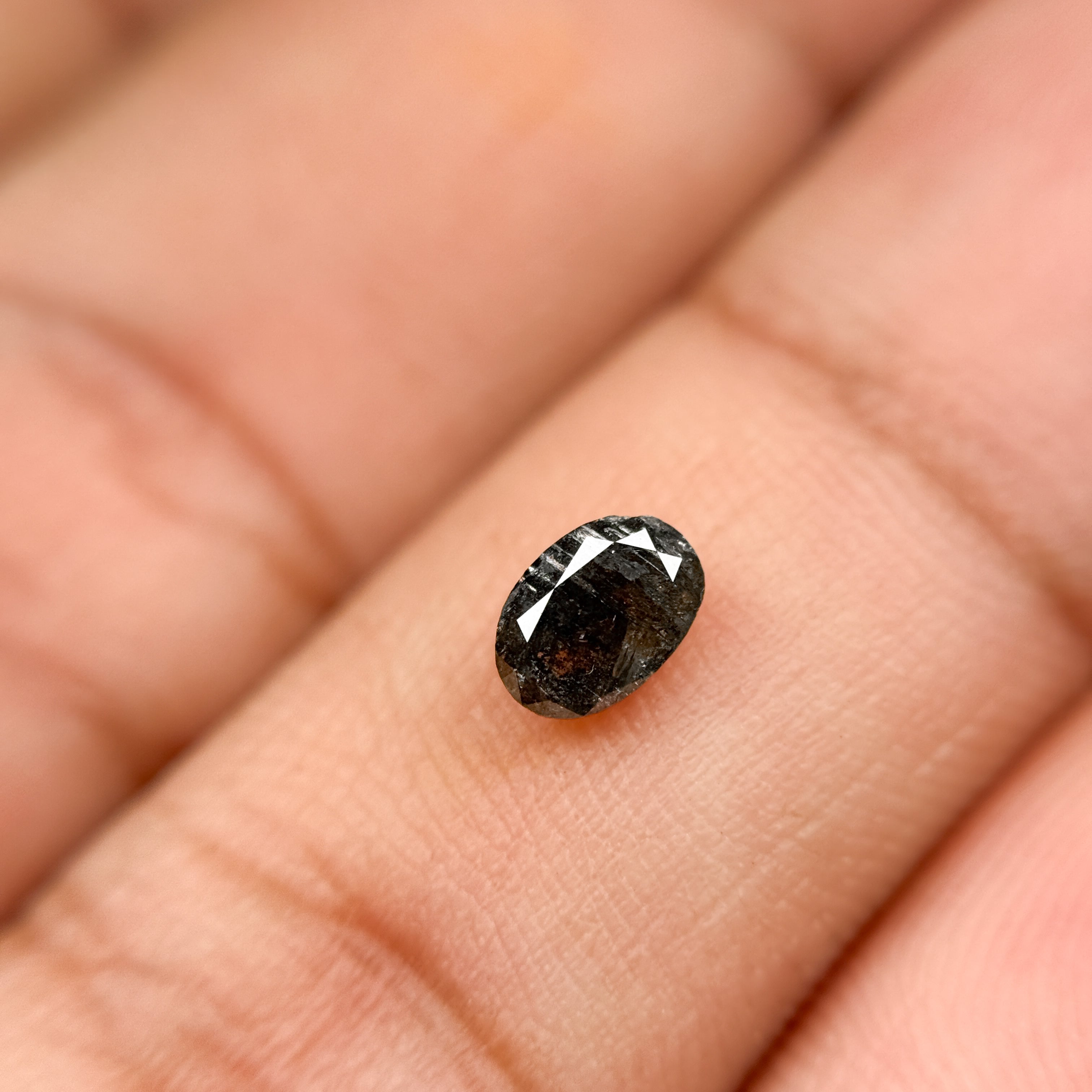 0.44 Ct Oval Rose Cut Black Natural Salt and Pepper Diamond