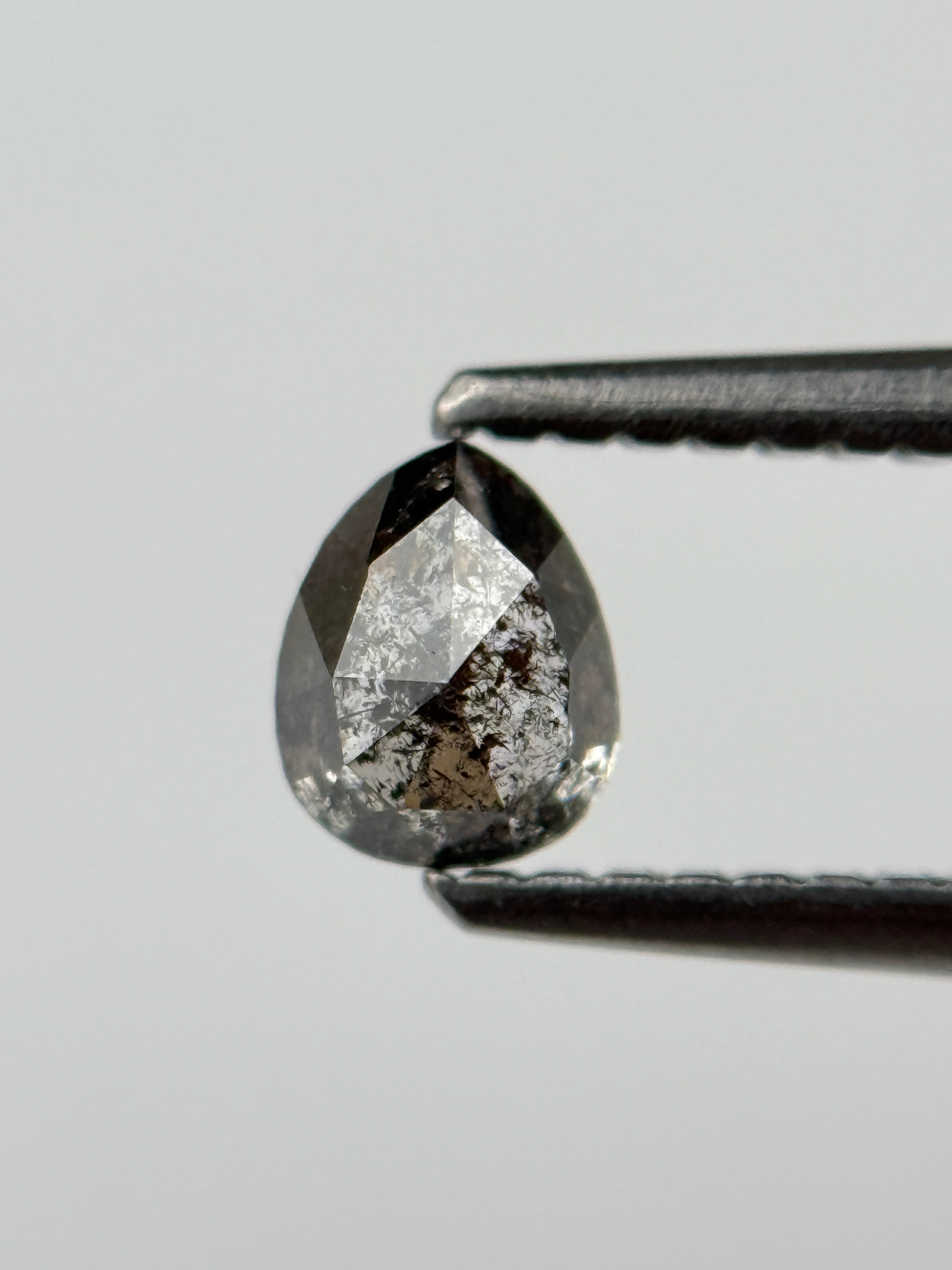 0.45 Ct Pear Rose Cut Grey Natural Salt and Pepper Diamond