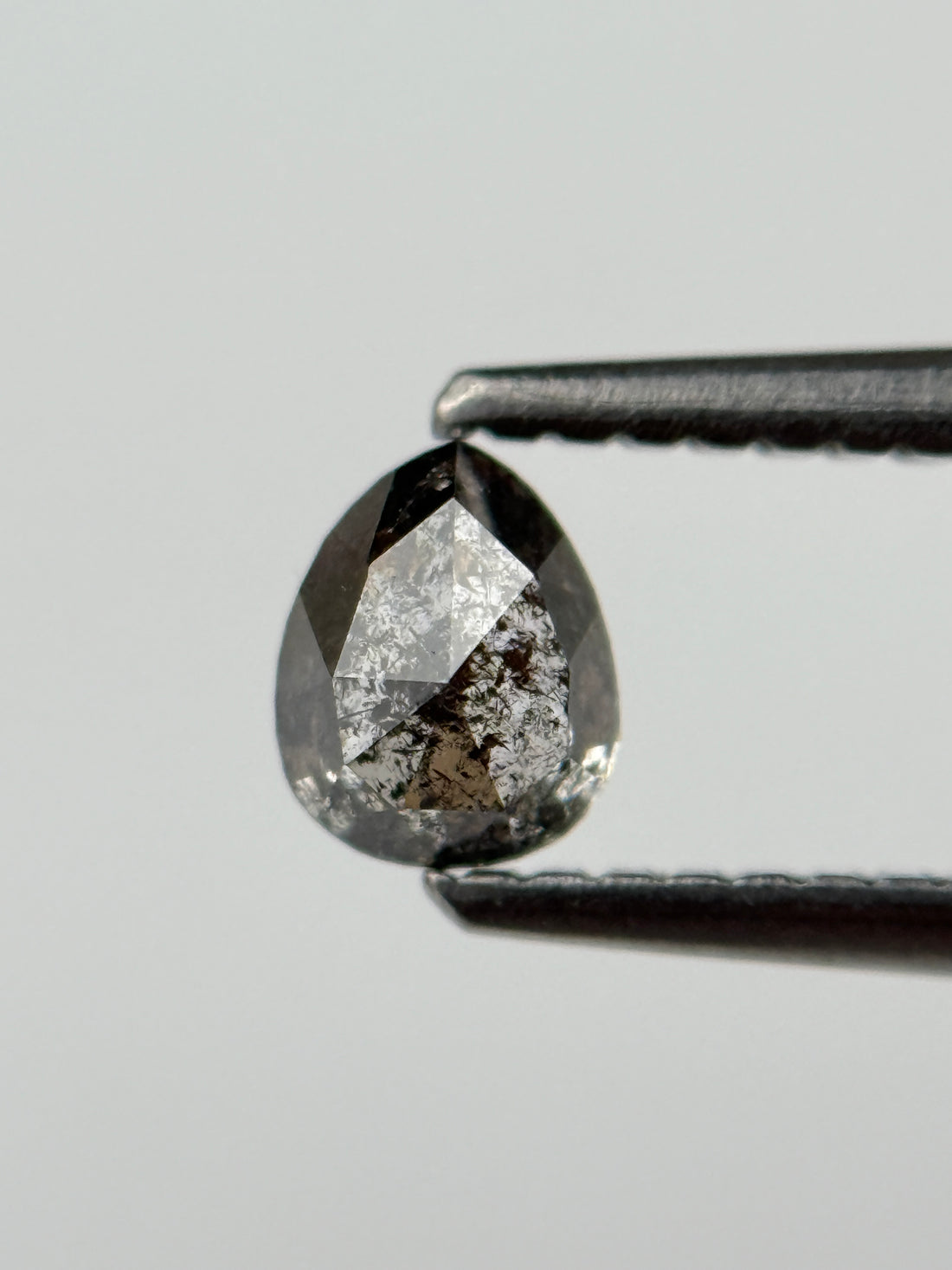 0.45 Ct Pear Rose Cut Grey Natural Salt and Pepper Diamond