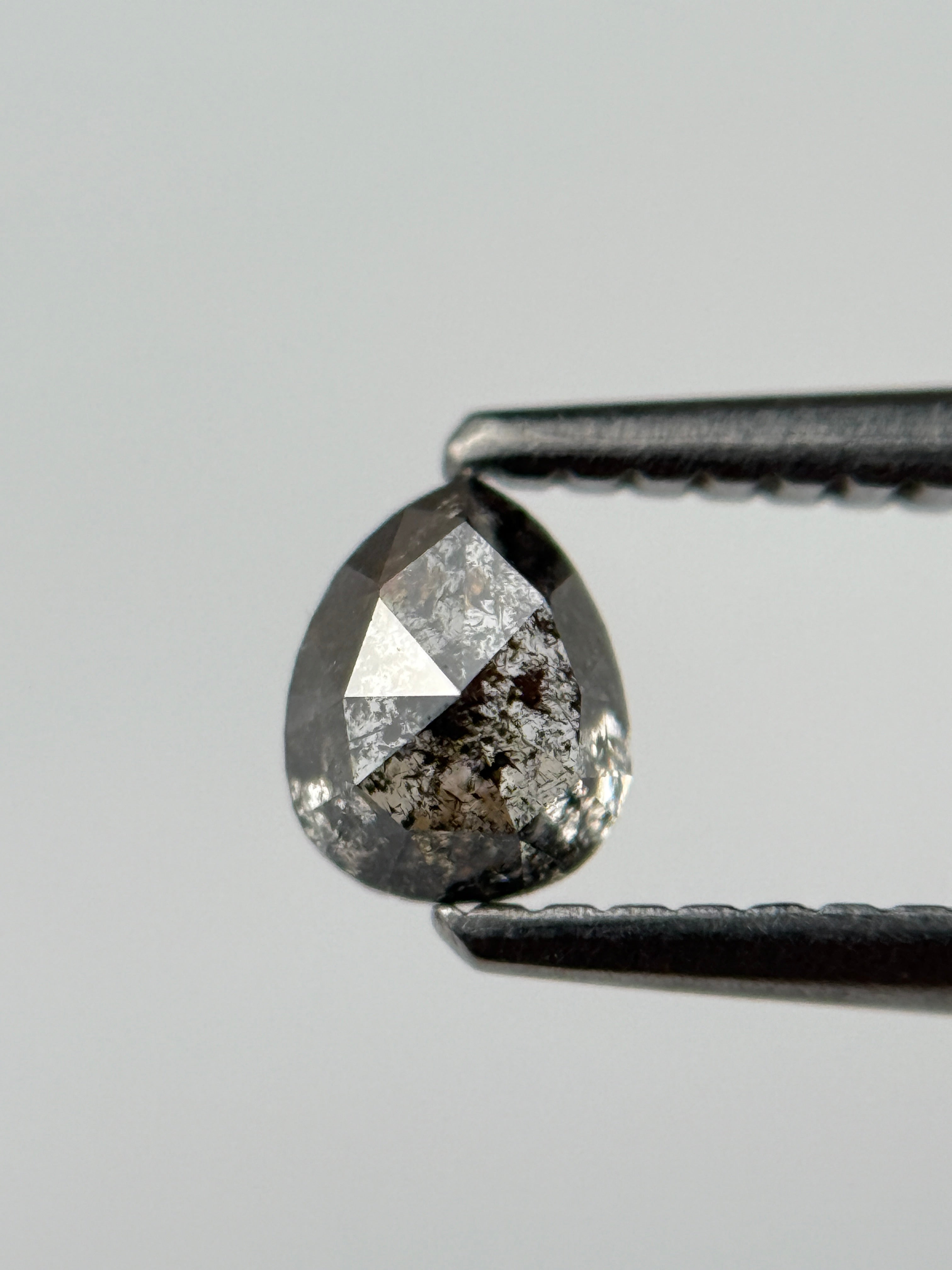 0.45 Ct Pear Rose Cut Grey Natural Salt and Pepper Diamond