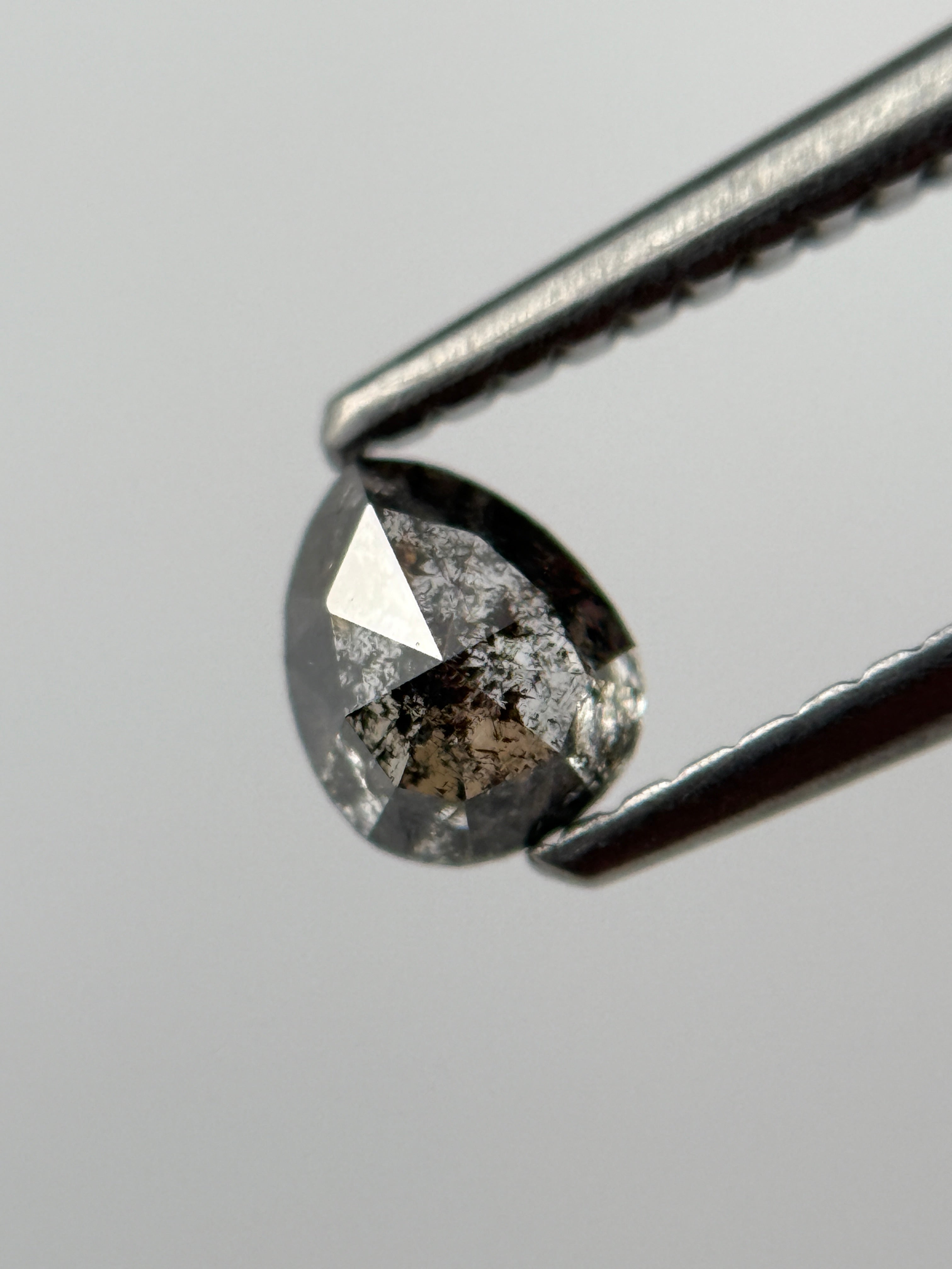0.45 Ct Pear Rose Cut Grey Natural Salt and Pepper Diamond