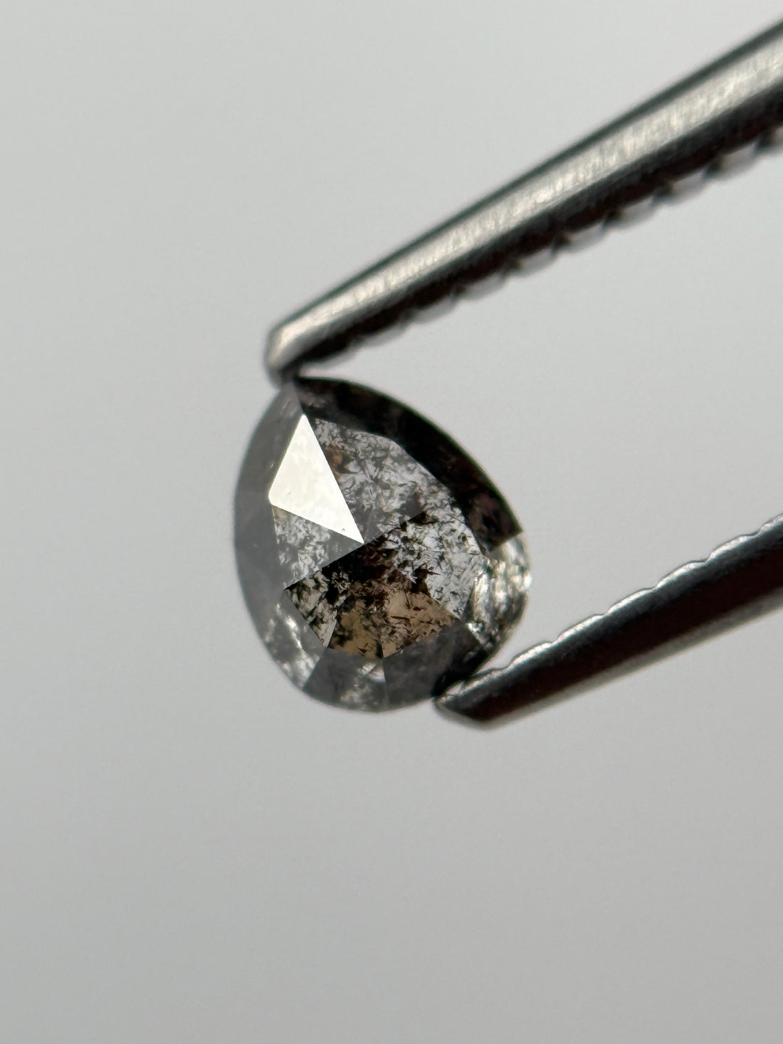 0.45 Ct Pear Rose Cut Grey Natural Salt and Pepper Diamond