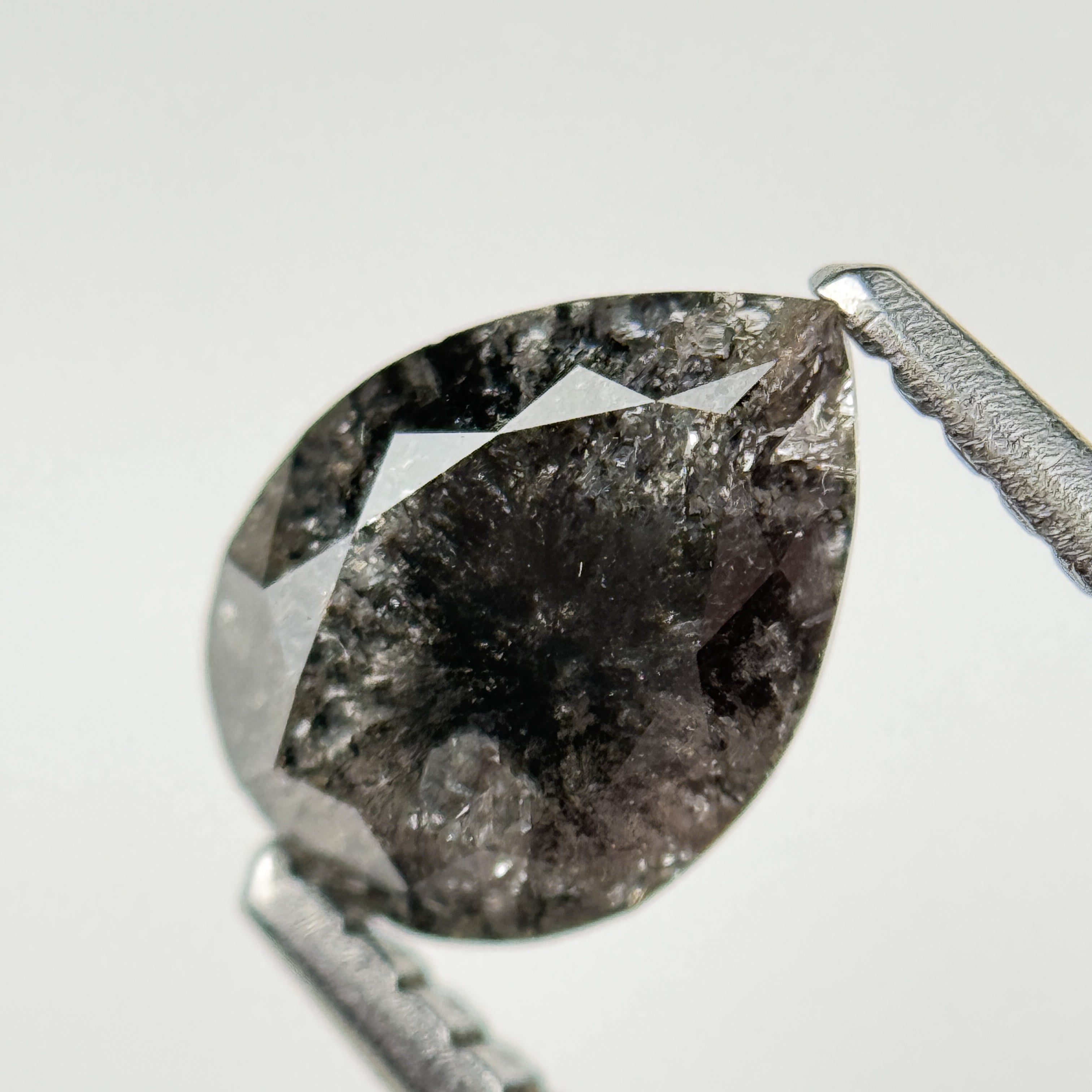 1.22 Ct Pear Rose Cut Grey Natural Salt and Pepper Diamond