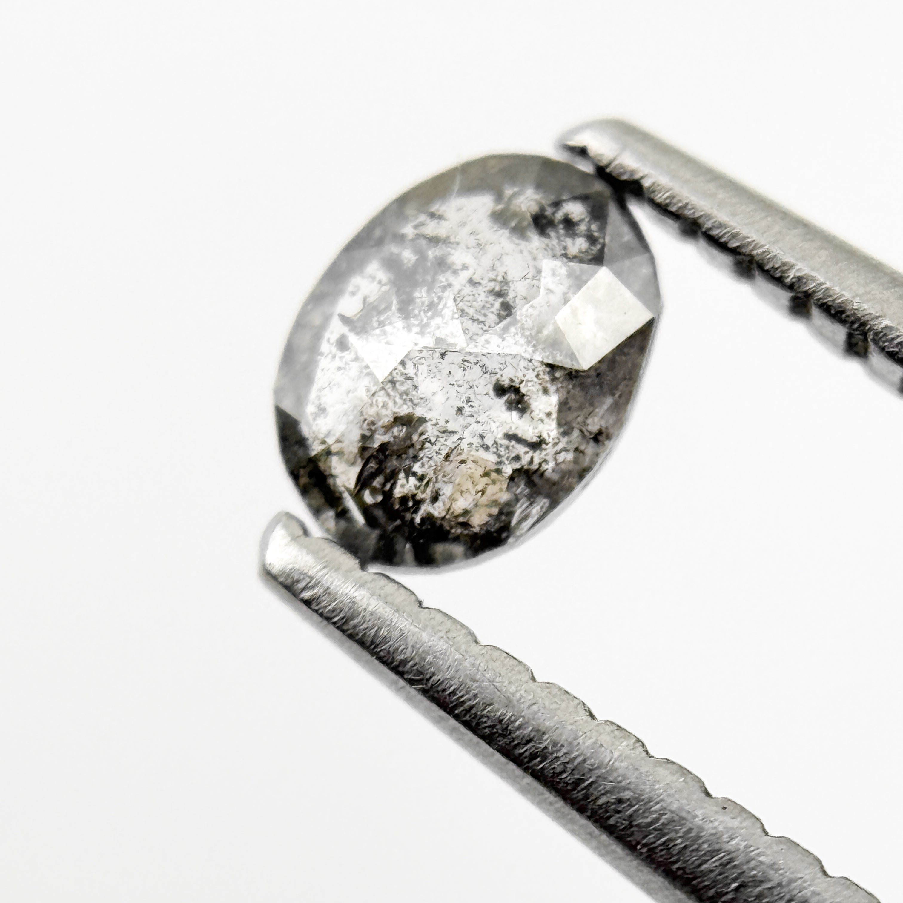 0.38 Ct Oval Rose Cut White Natural Salt and Pepper Diamond
