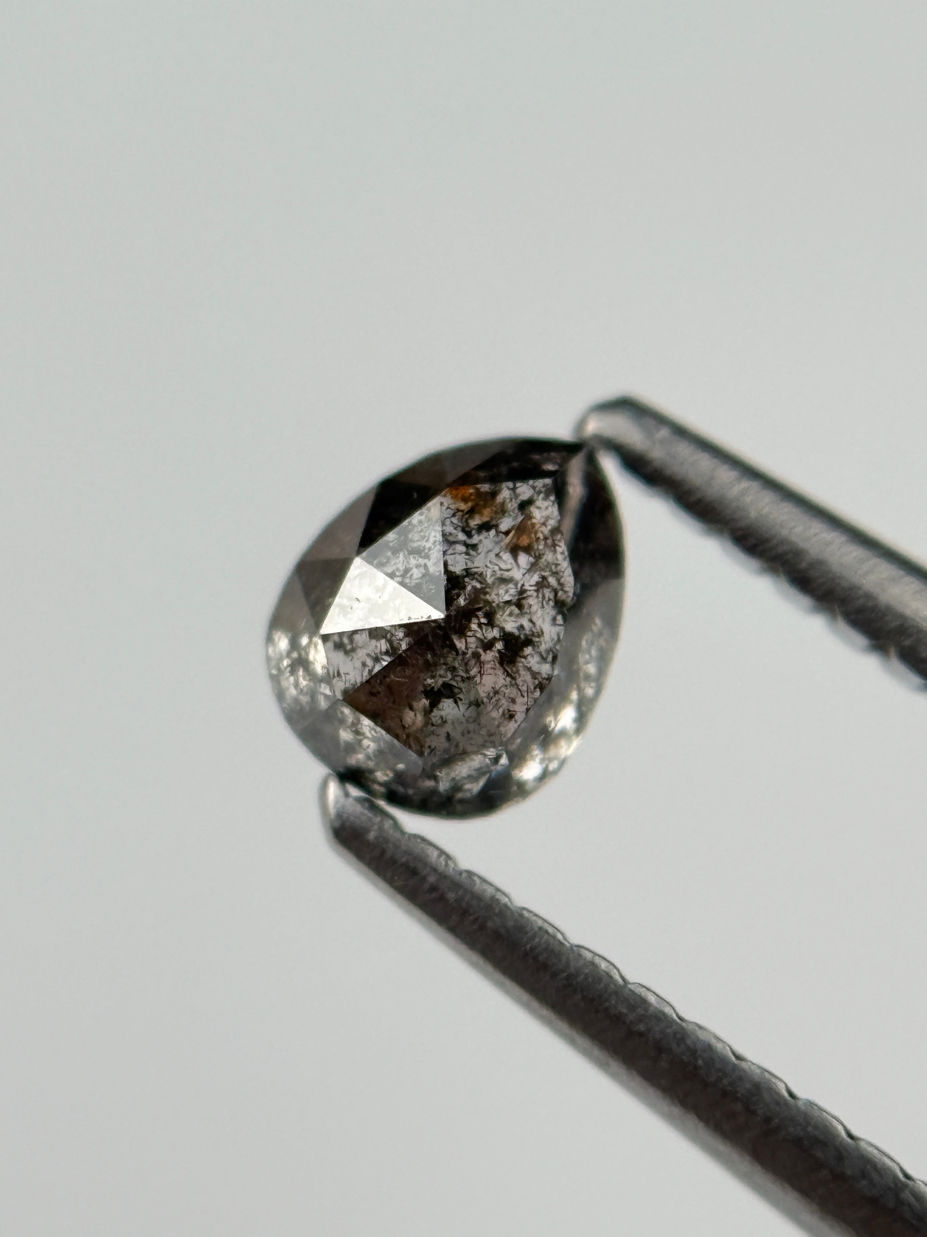 0.45 Ct Pear Rose Cut Grey Natural Salt and Pepper Diamond