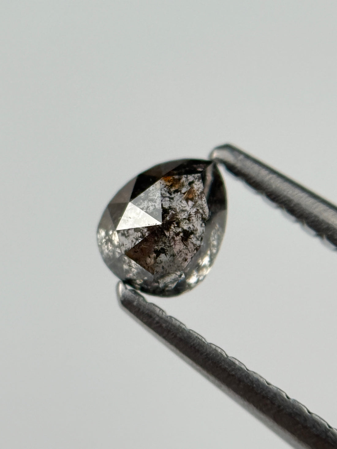 0.45 Ct Pear Rose Cut Grey Natural Salt and Pepper Diamond