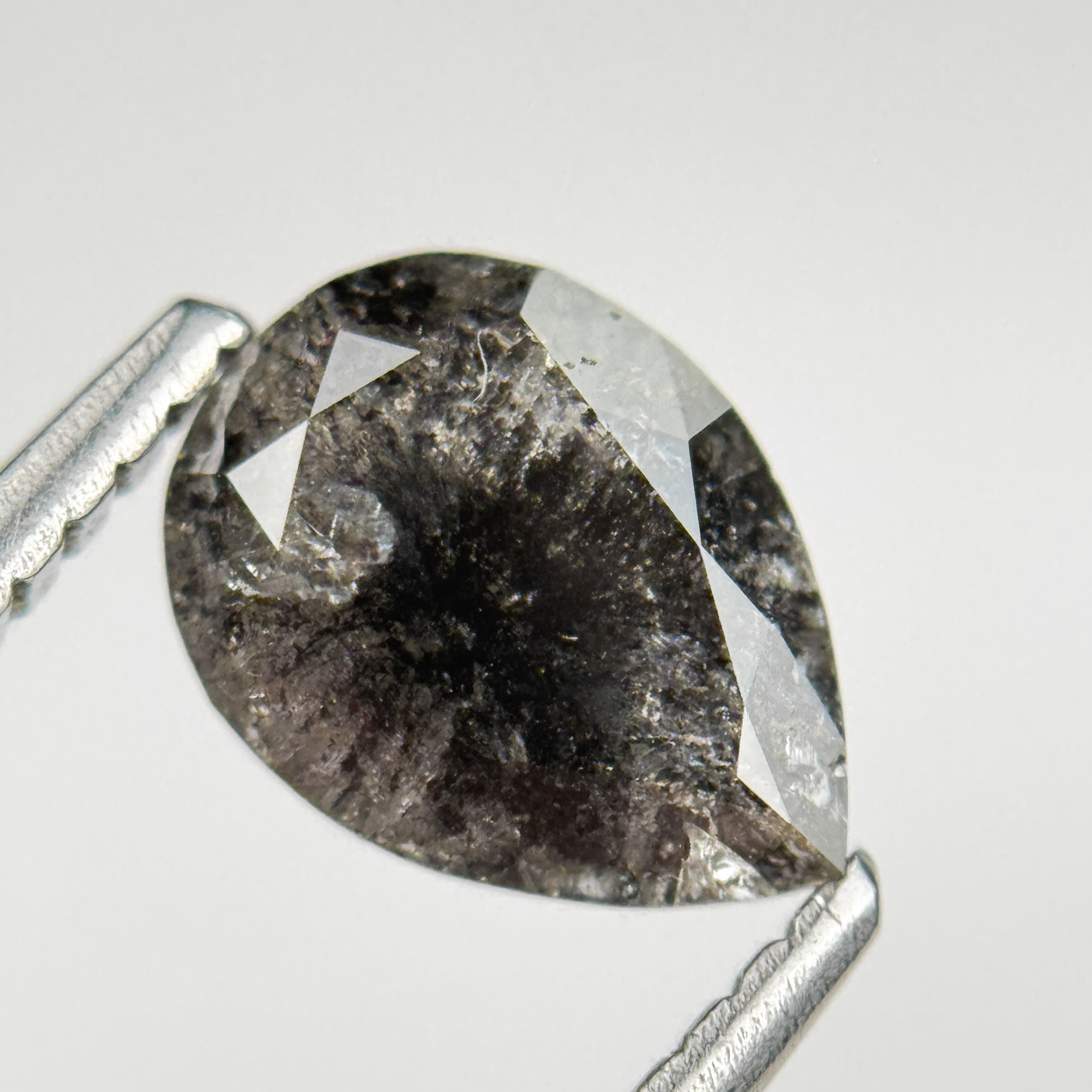 1.22 Ct Pear Rose Cut Grey Natural Salt and Pepper Diamond