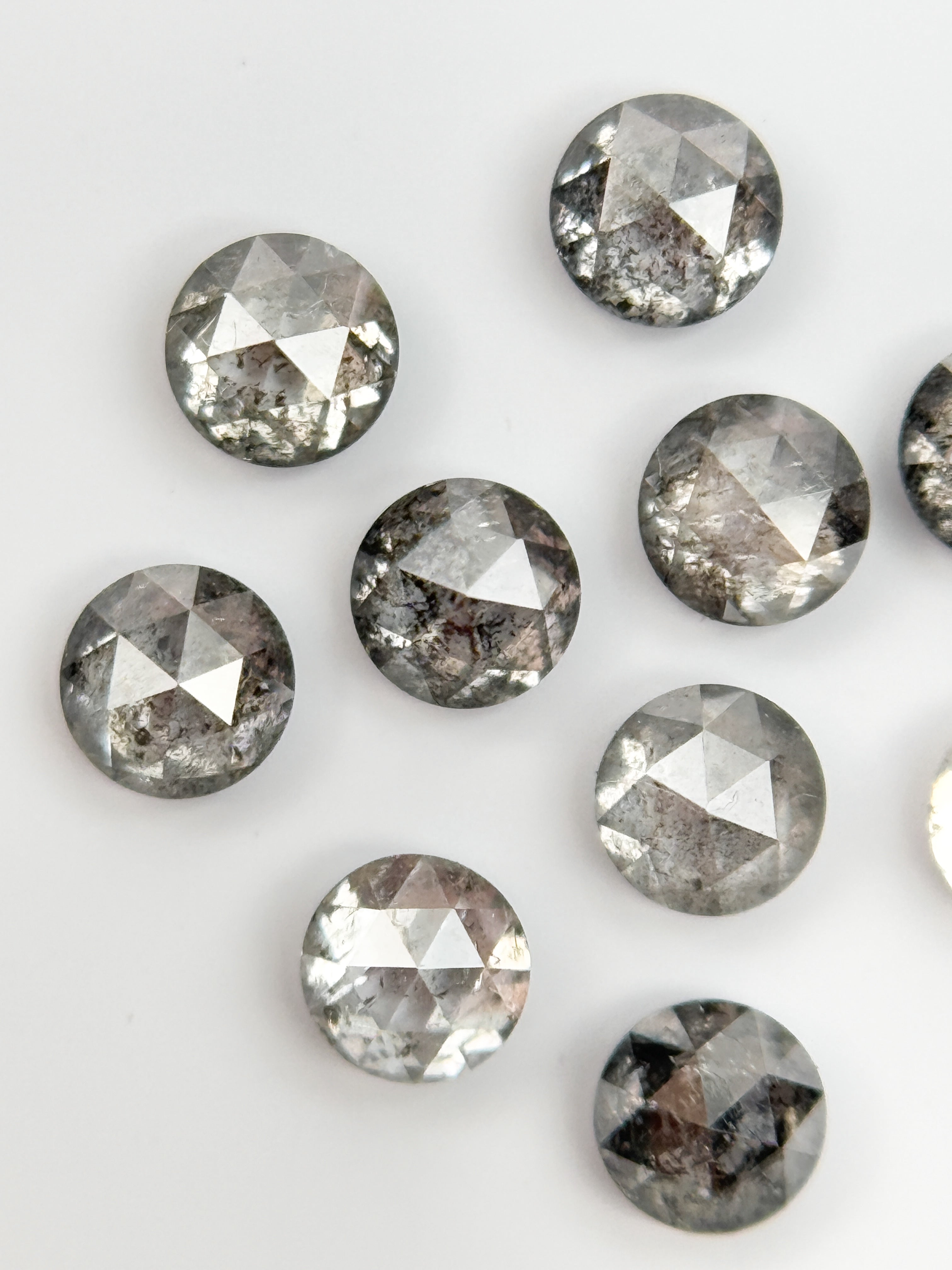1.10 Ct Round Rose Cut Grey Natural Galaxy Salt and Pepper Diamond