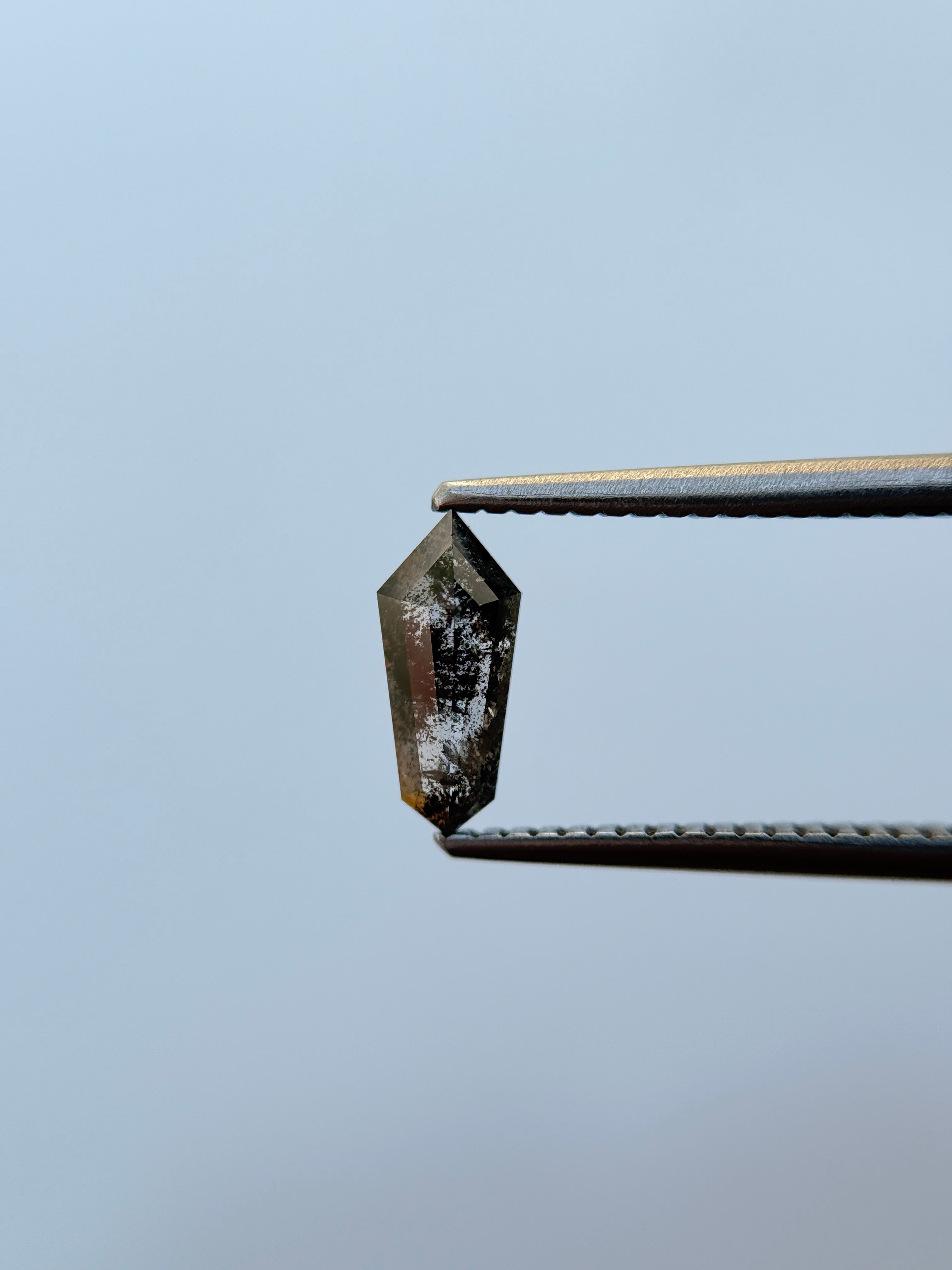 0.62 Ct Shield Rose Cut Grey Natural Salt and Pepper Diamond