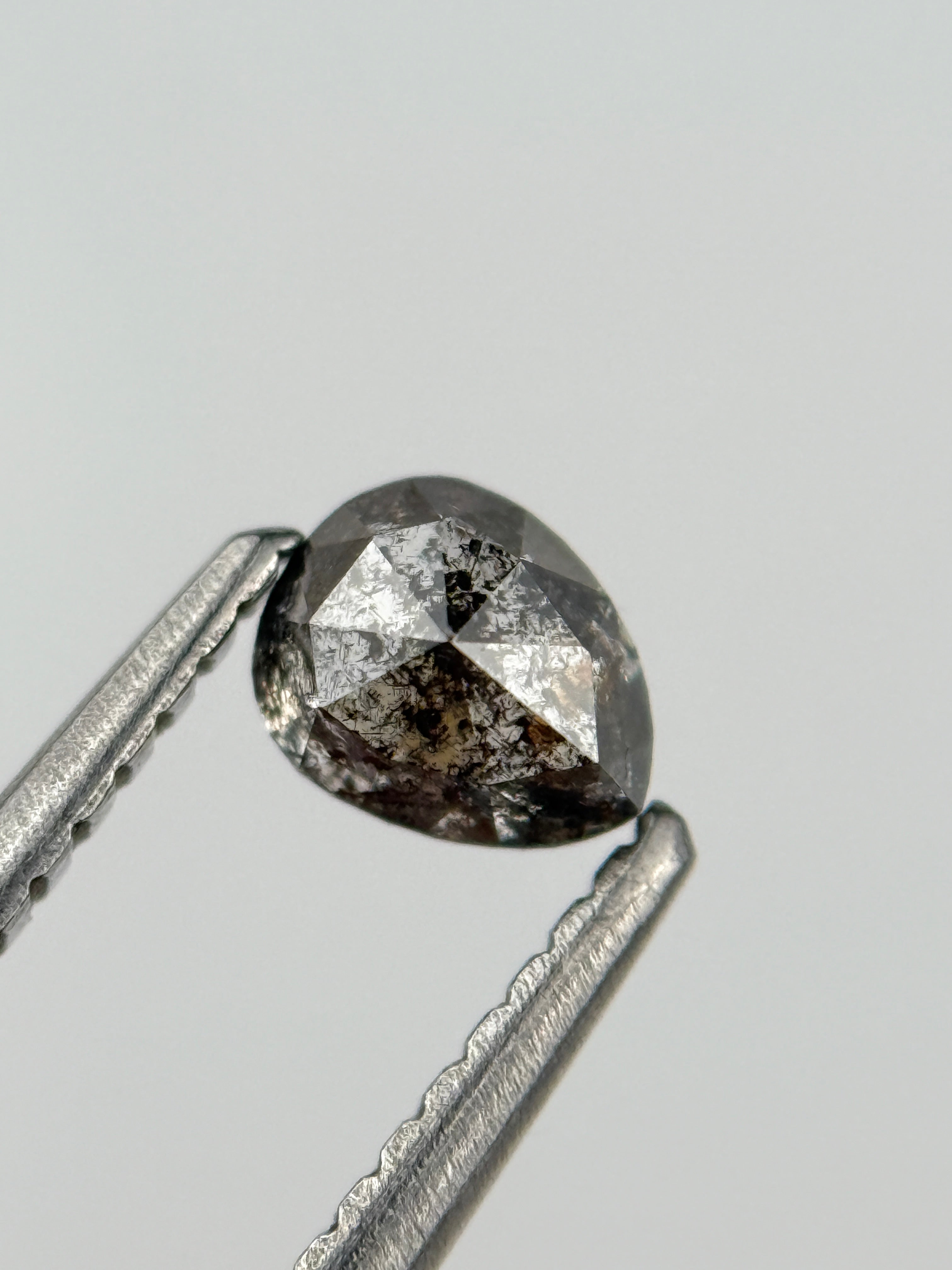 0.45 Ct Pear Rose Cut Grey Natural Salt and Pepper Diamond