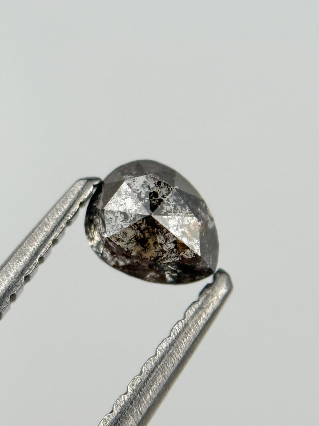 0.45 Ct Pear Rose Cut Grey Natural Salt and Pepper Diamond