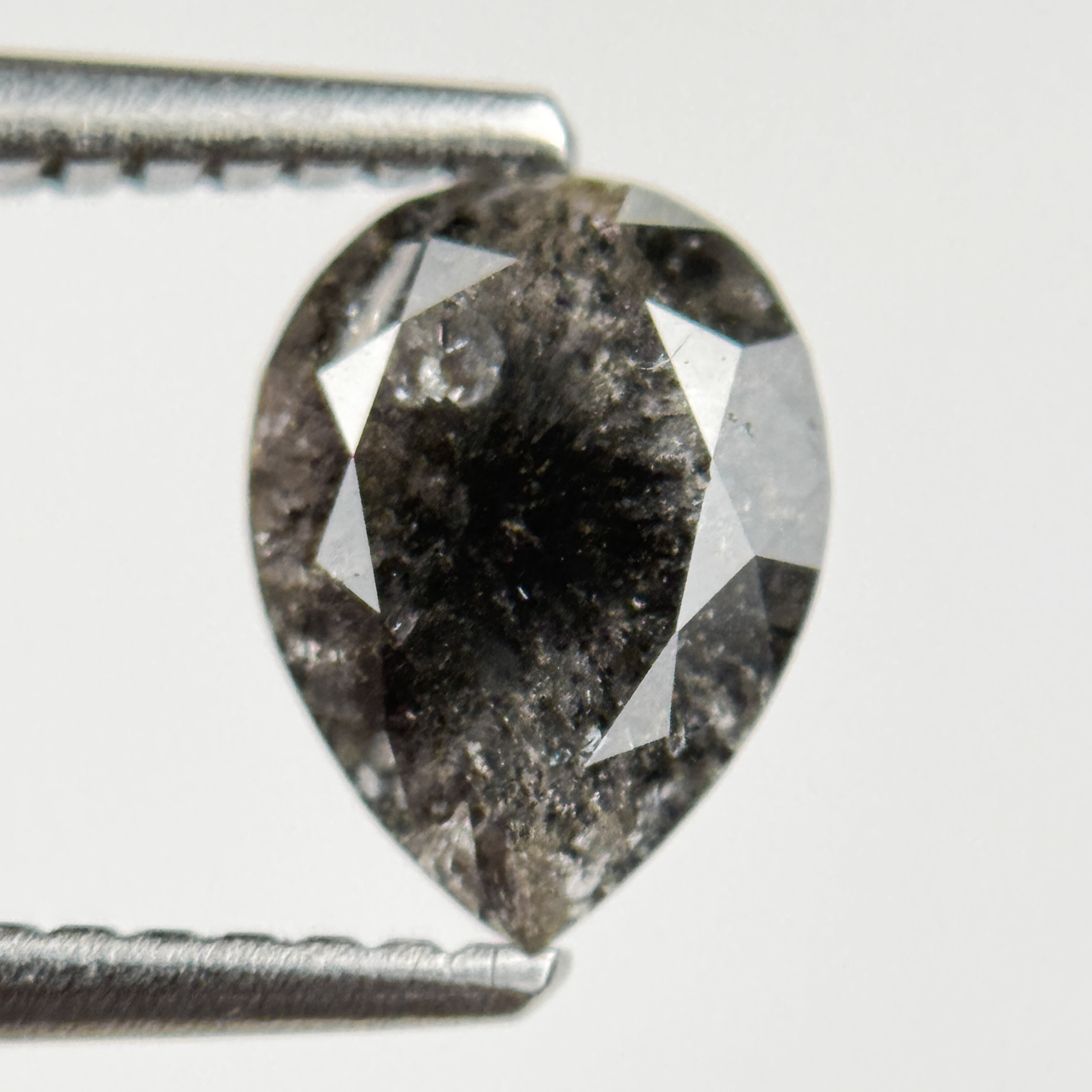 1.22 Ct Pear Rose Cut Grey Natural Salt and Pepper Diamond