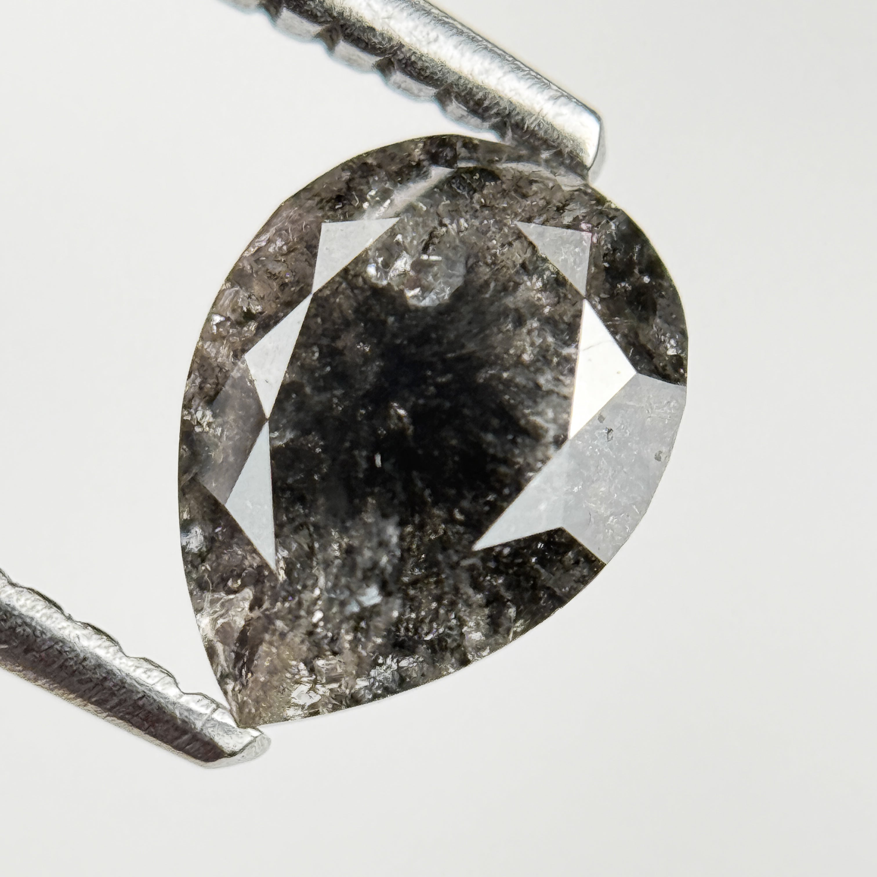 1.22 Ct Pear Rose Cut Grey Natural Salt and Pepper Diamond
