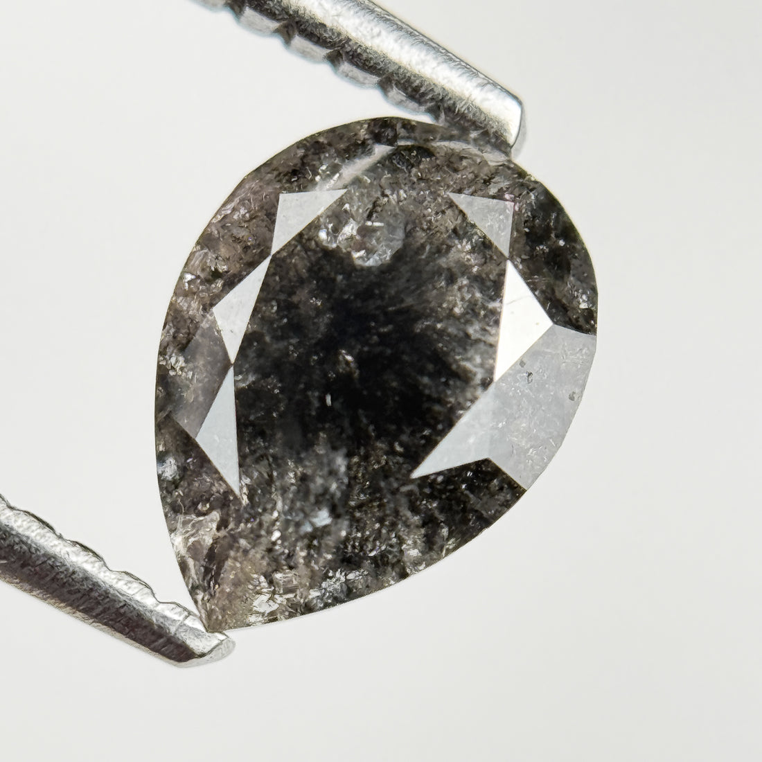 1.22 Ct Pear Rose Cut Grey Natural Salt and Pepper Diamond