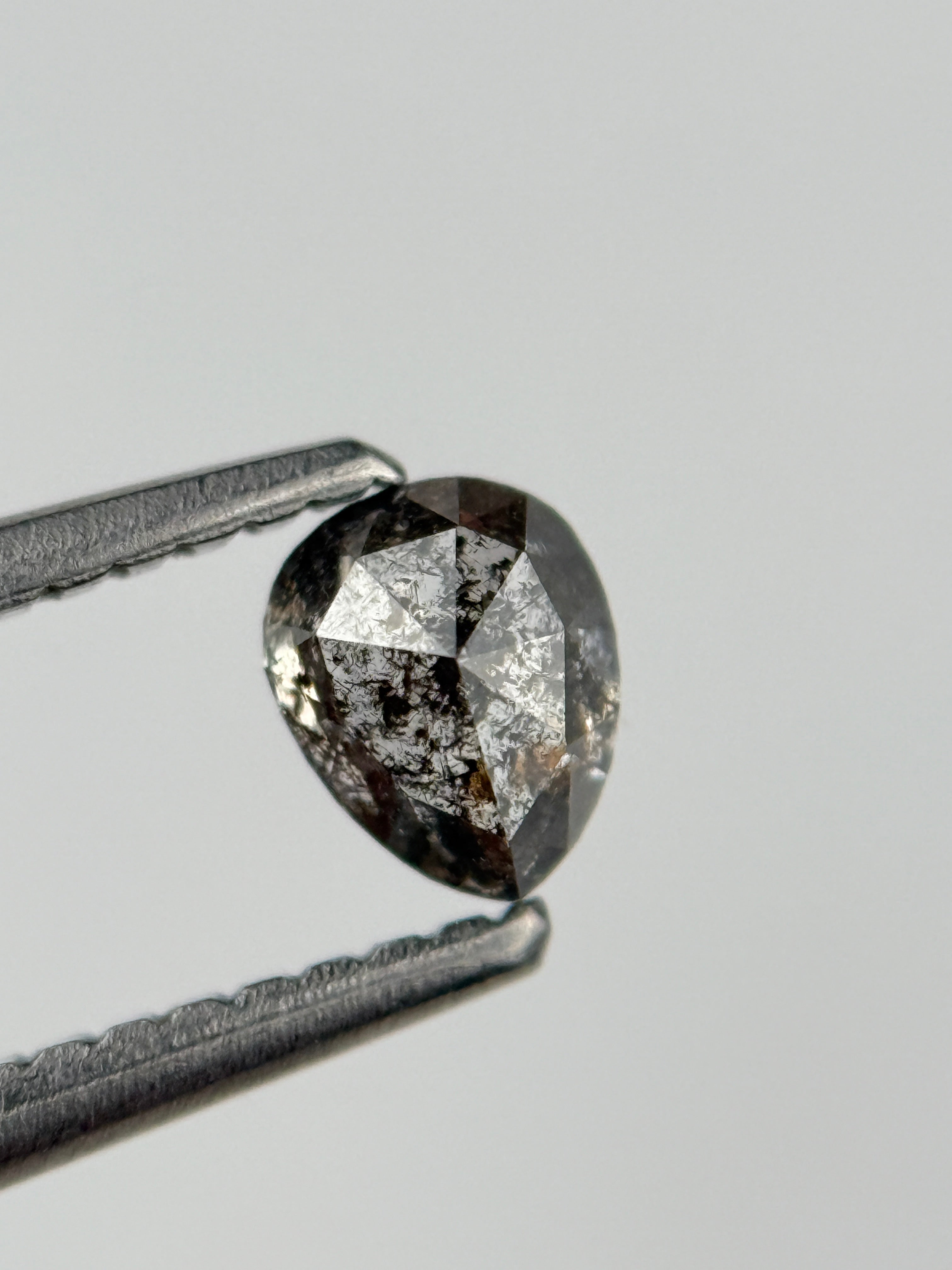0.45 Ct Pear Rose Cut Grey Natural Salt and Pepper Diamond