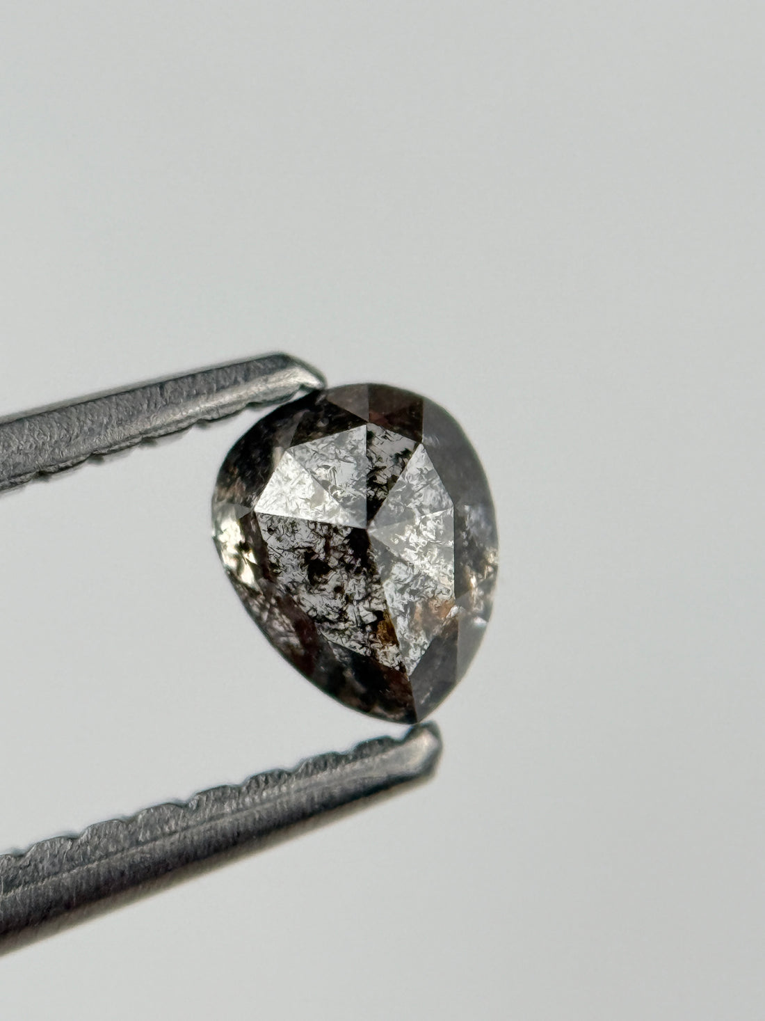 0.45 Ct Pear Rose Cut Grey Natural Salt and Pepper Diamond