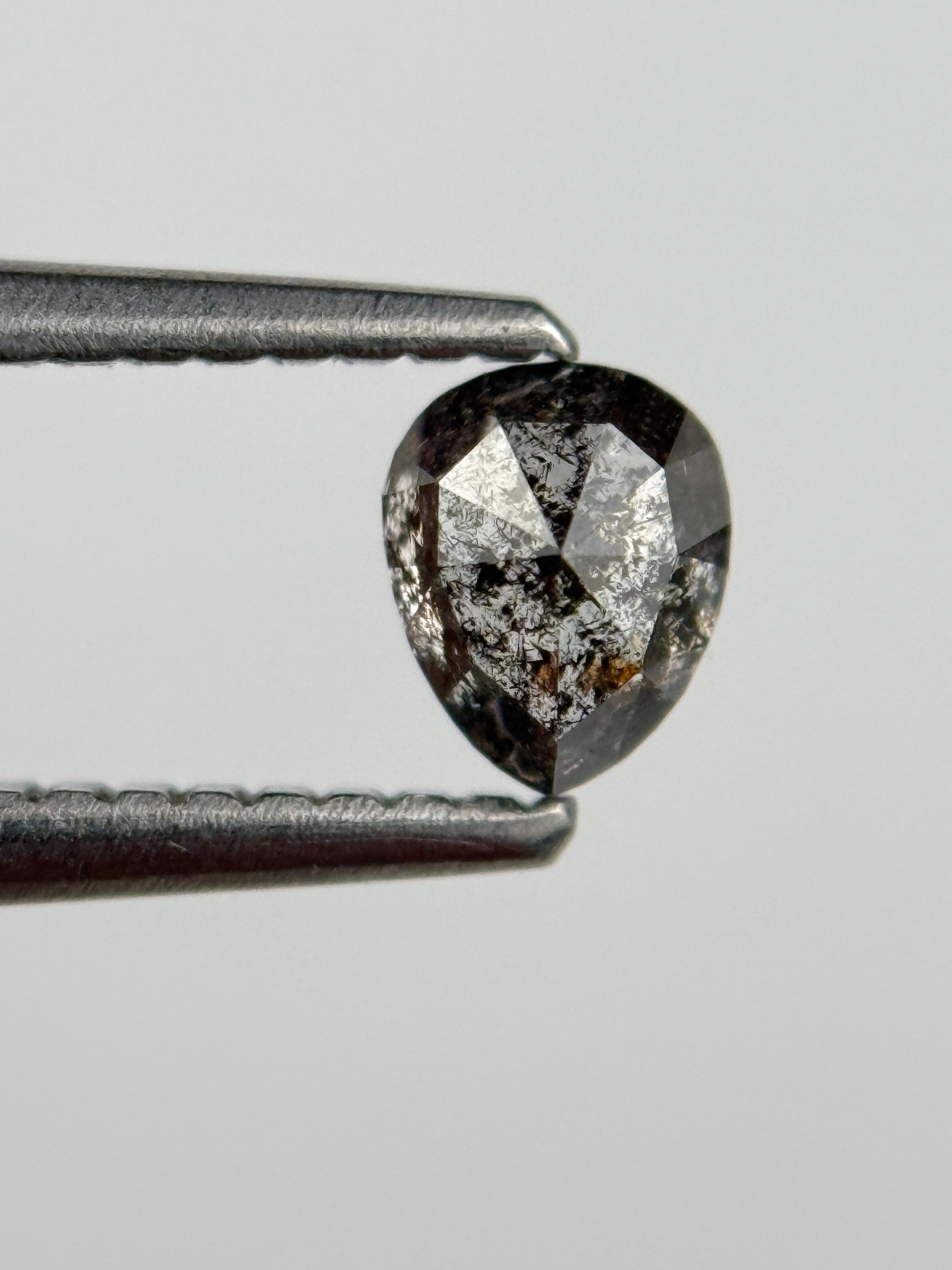 0.45 Ct Pear Rose Cut Grey Natural Salt and Pepper Diamond