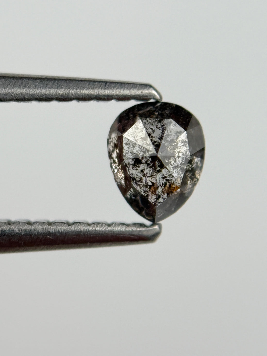 0.45 Ct Pear Rose Cut Grey Natural Salt and Pepper Diamond