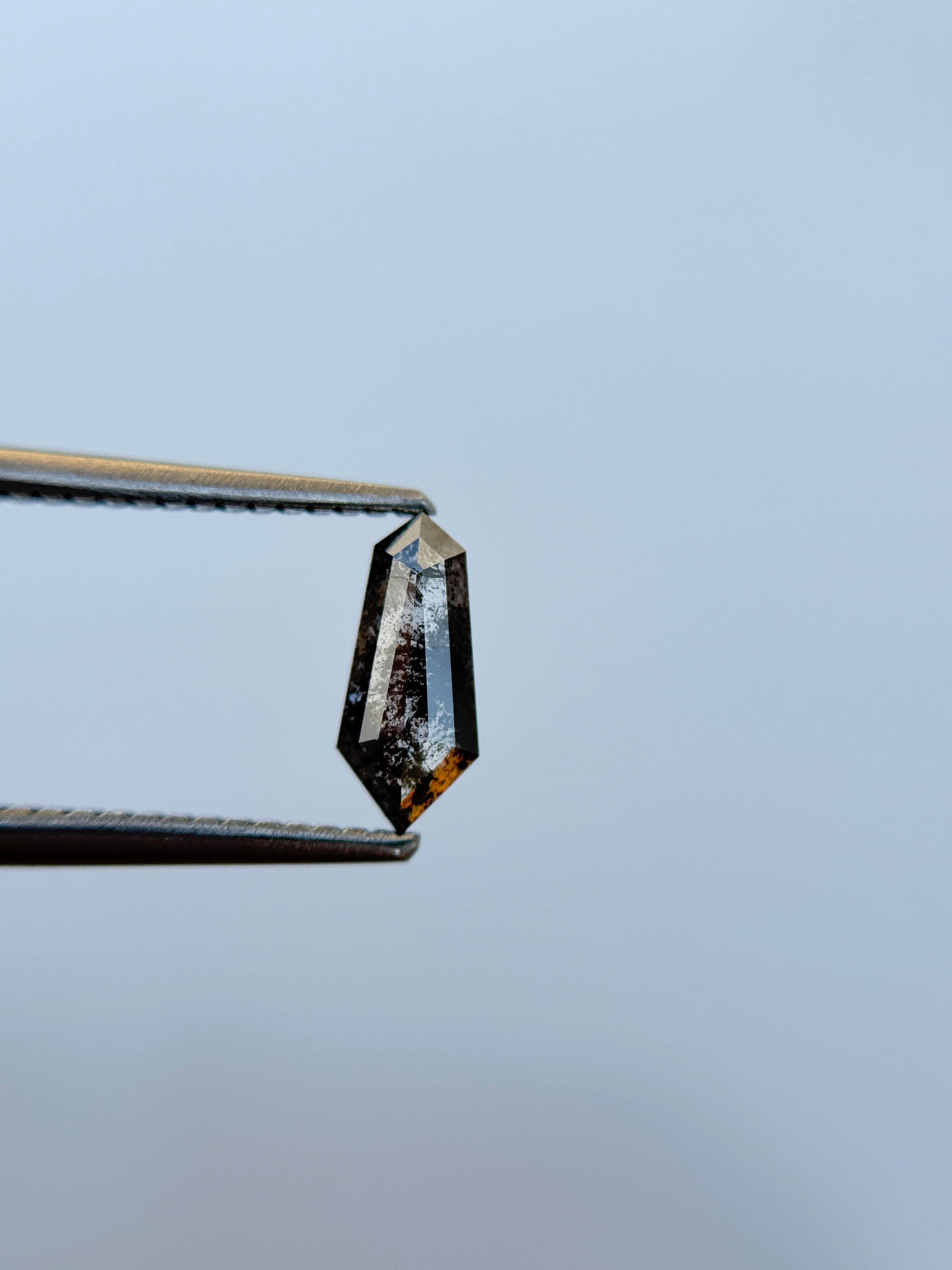 0.62 Ct Shield Rose Cut Grey Natural Salt and Pepper Diamond