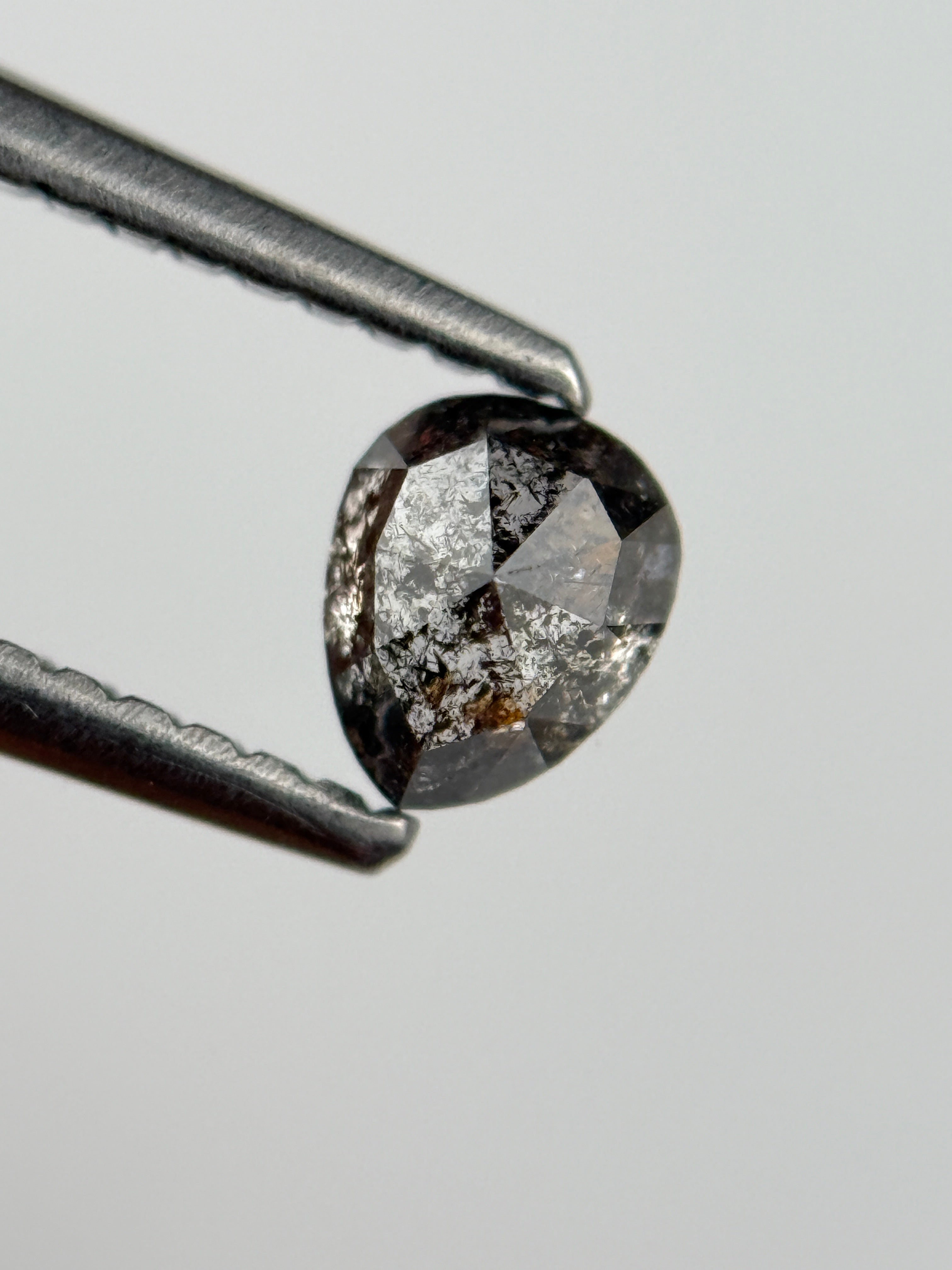 0.45 Ct Pear Rose Cut Grey Natural Salt and Pepper Diamond