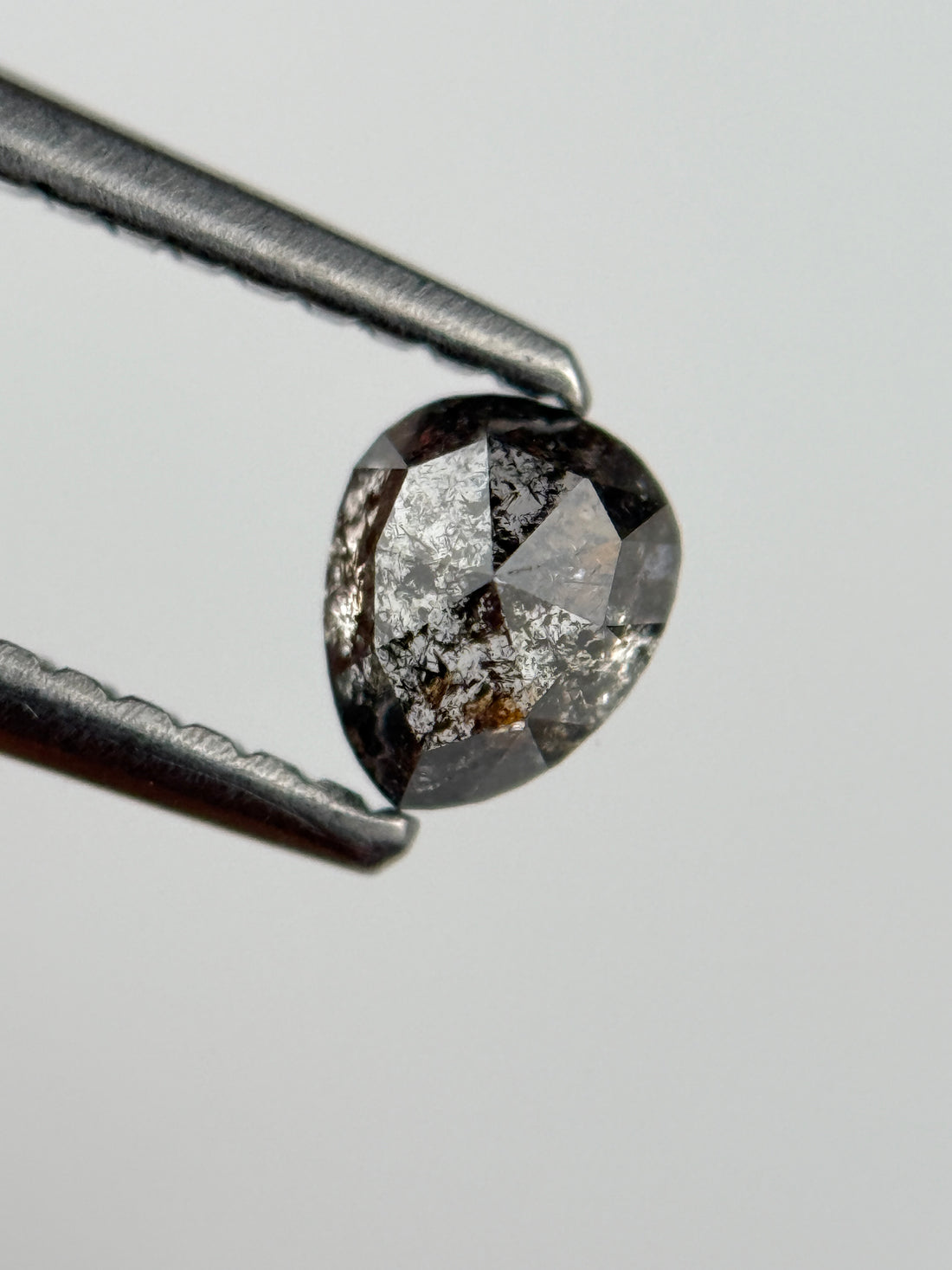 0.45 Ct Pear Rose Cut Grey Natural Salt and Pepper Diamond