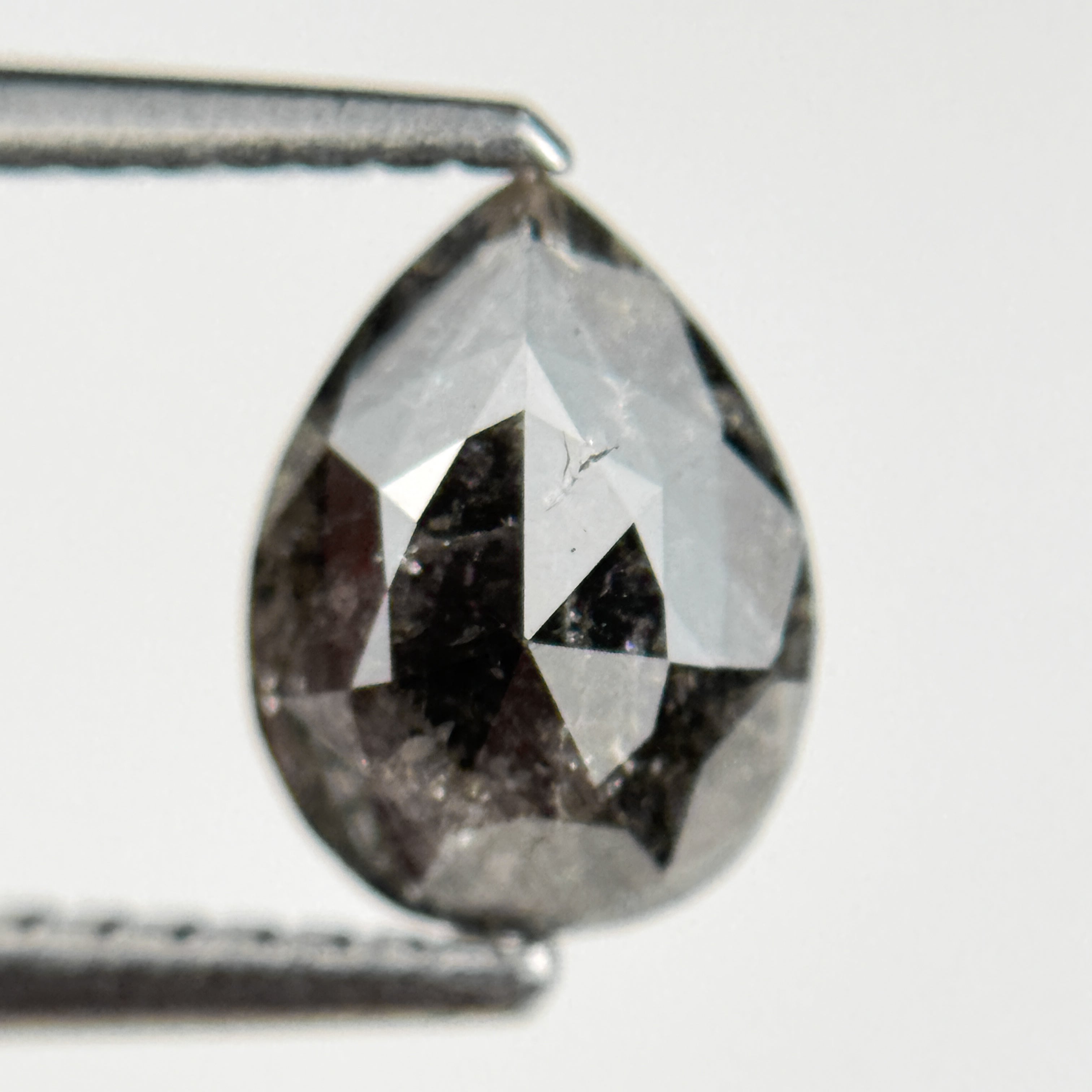 1.22 Ct Pear Rose Cut Grey Natural Salt and Pepper Diamond