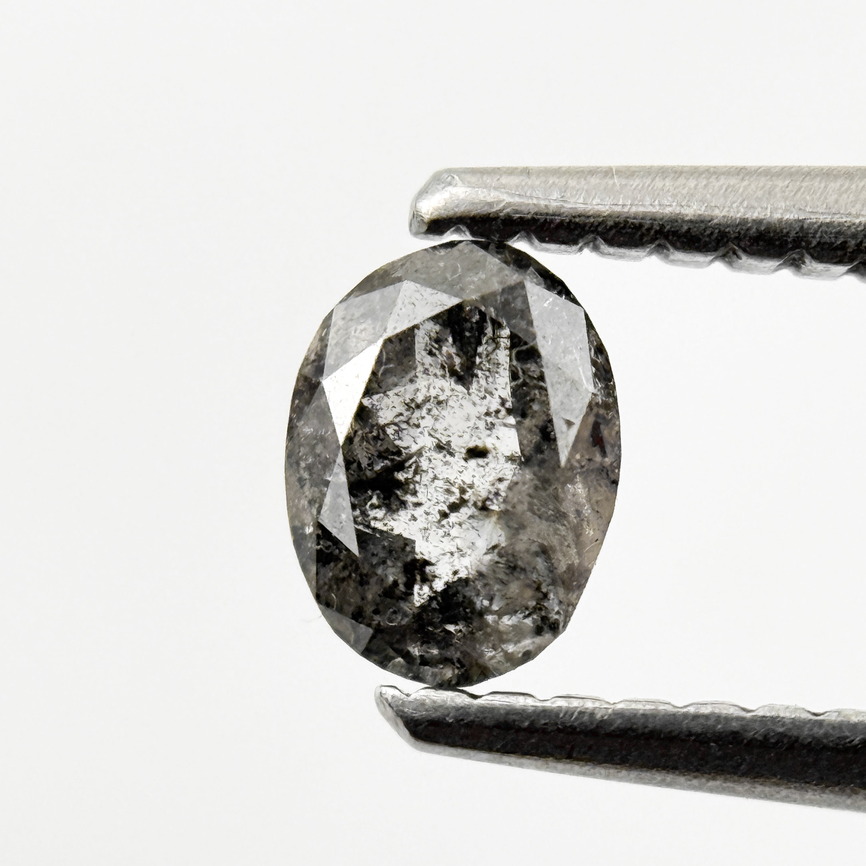 0.38 Ct Oval Rose Cut White Natural Salt and Pepper Diamond