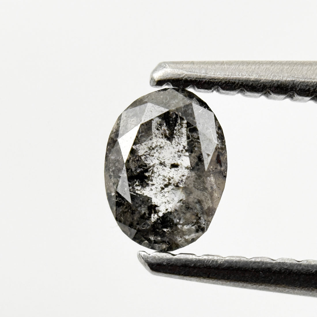 0.38 Ct Oval Rose Cut White Natural Salt and Pepper Diamond
