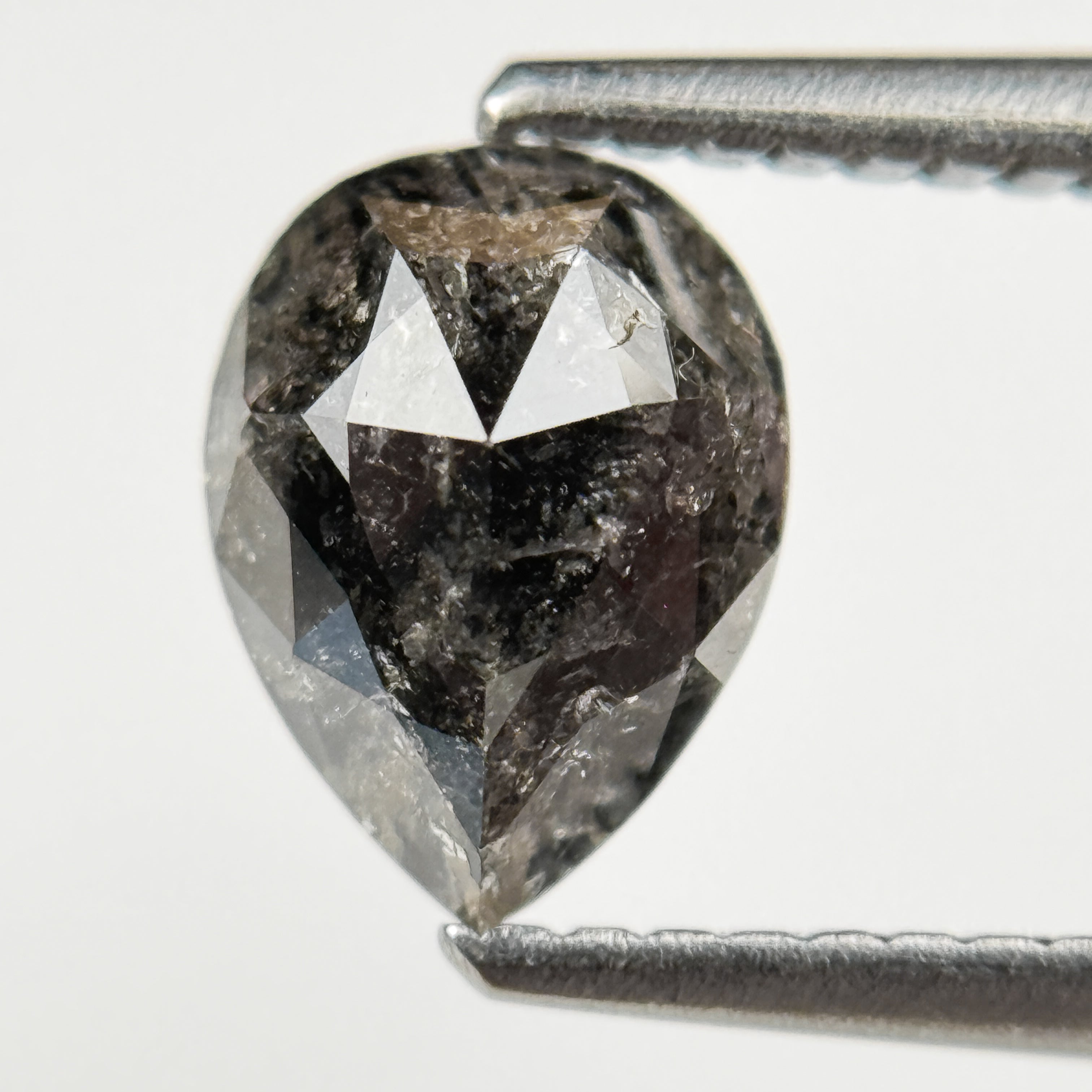 1.22 Ct Pear Rose Cut Grey Natural Salt and Pepper Diamond