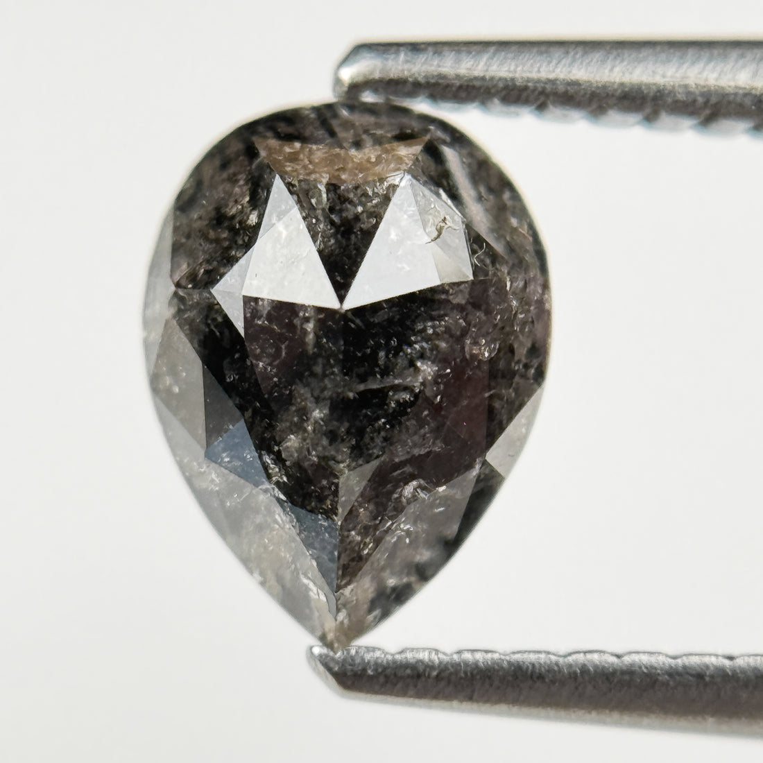 1.22 Ct Pear Rose Cut Grey Natural Salt and Pepper Diamond