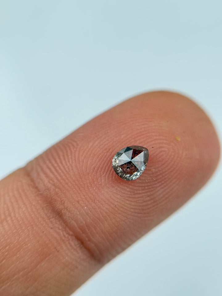 0.45 Ct Pear Rose Cut Grey Natural Salt and Pepper Diamond