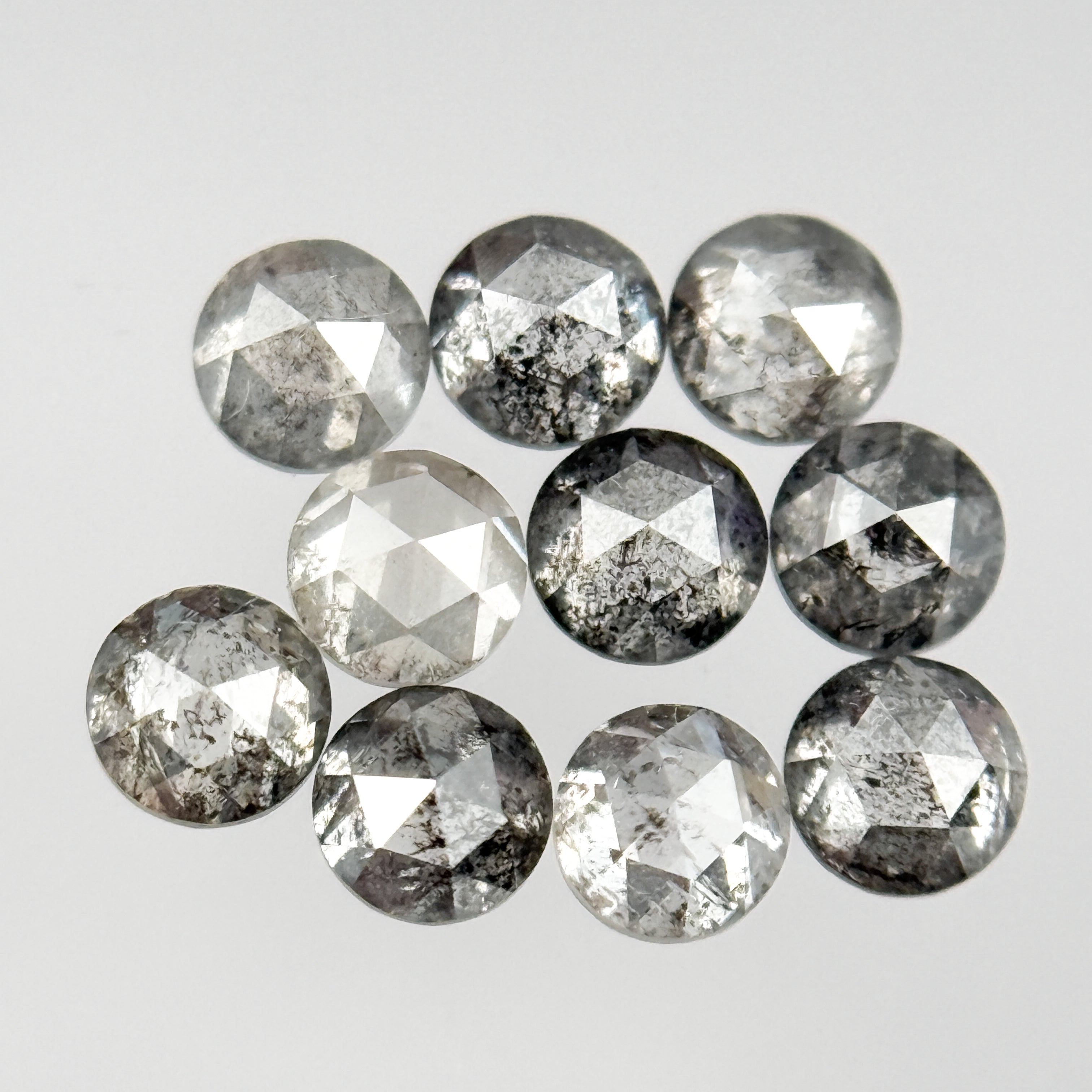 1.10 Ct Round Rose Cut Grey Natural Galaxy Salt and Pepper Diamond