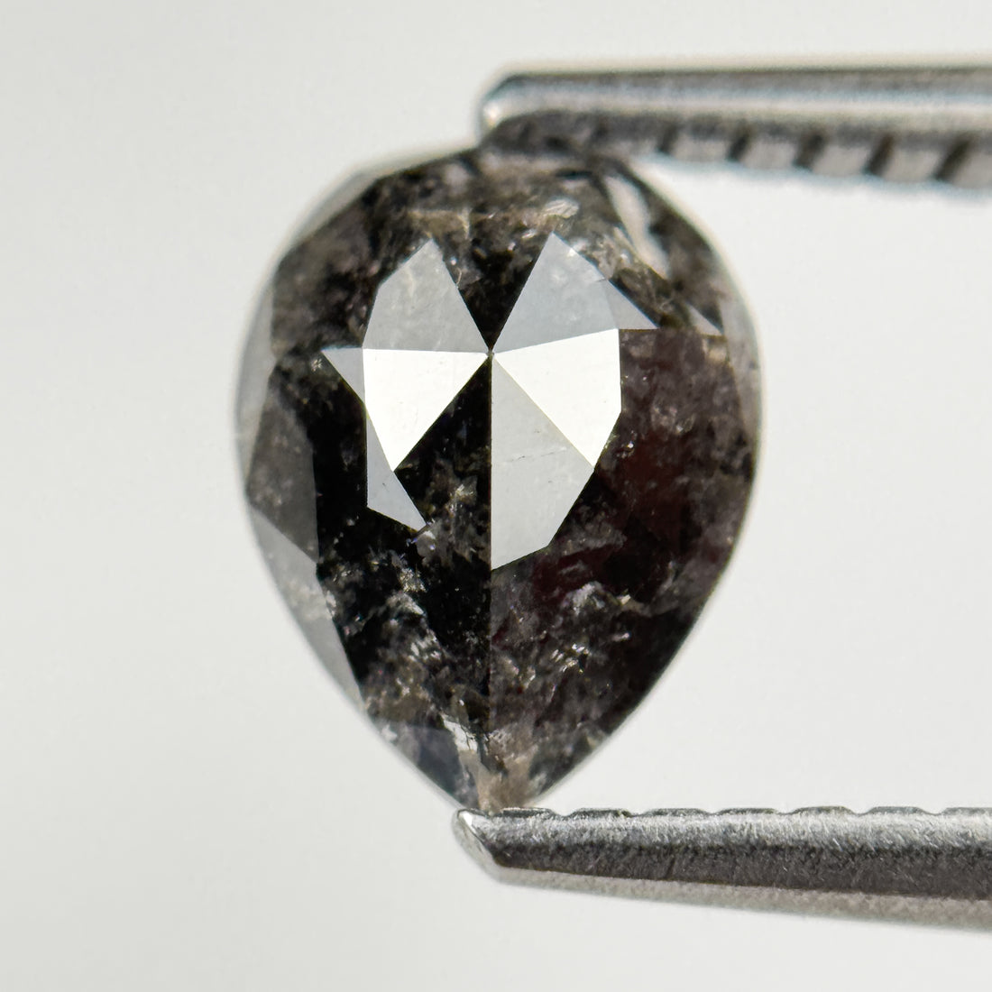 1.22 Ct Pear Rose Cut Grey Natural Salt and Pepper Diamond